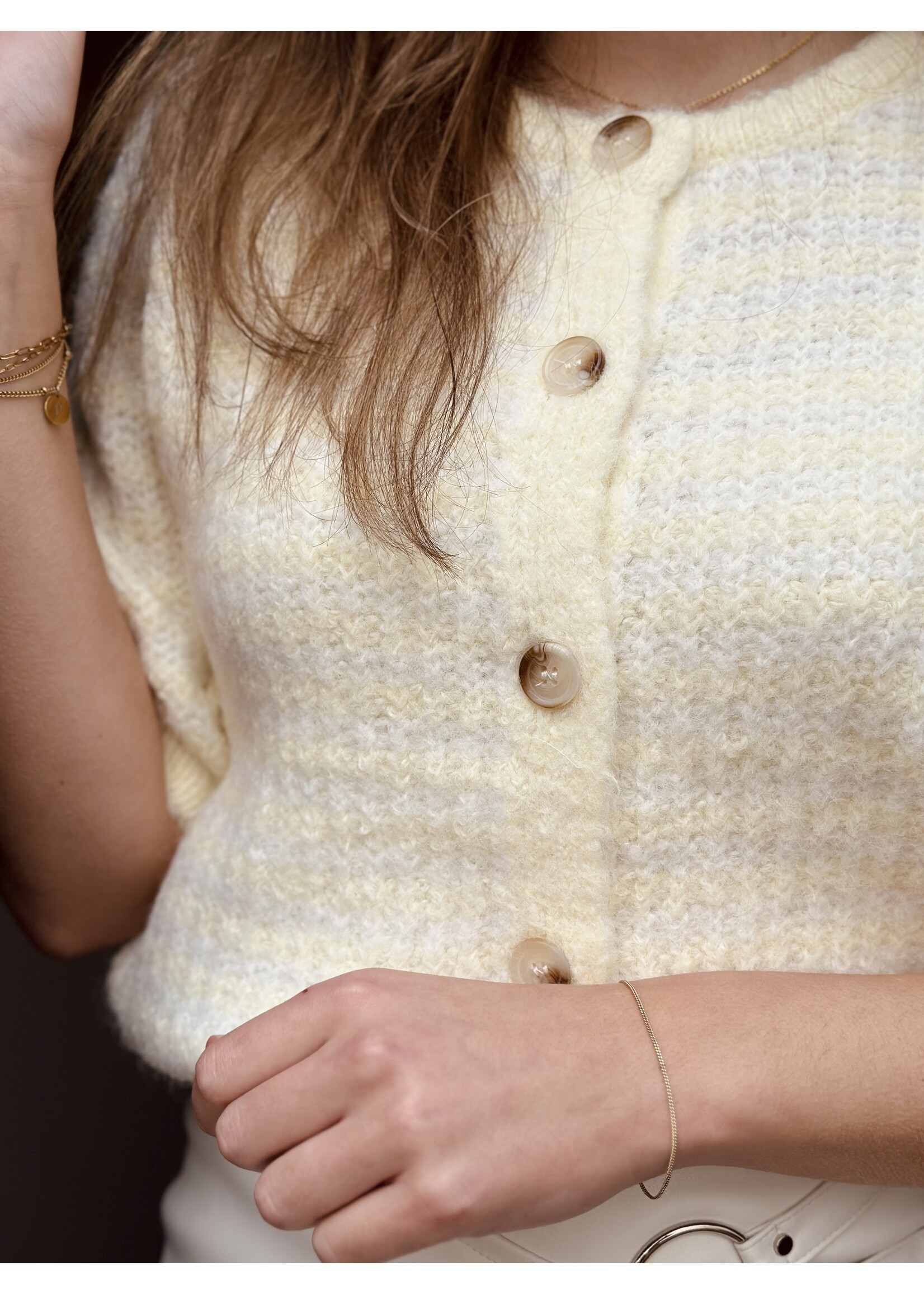 Linde cardigan offwhite/yellow