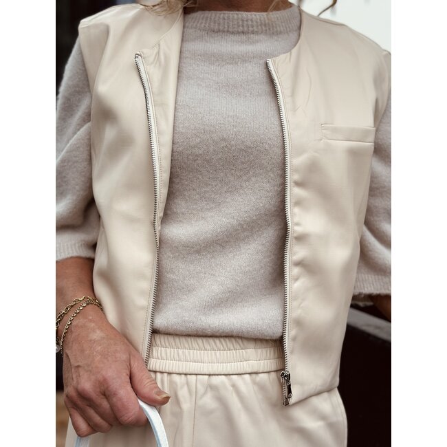 Lily gilet leather look beige