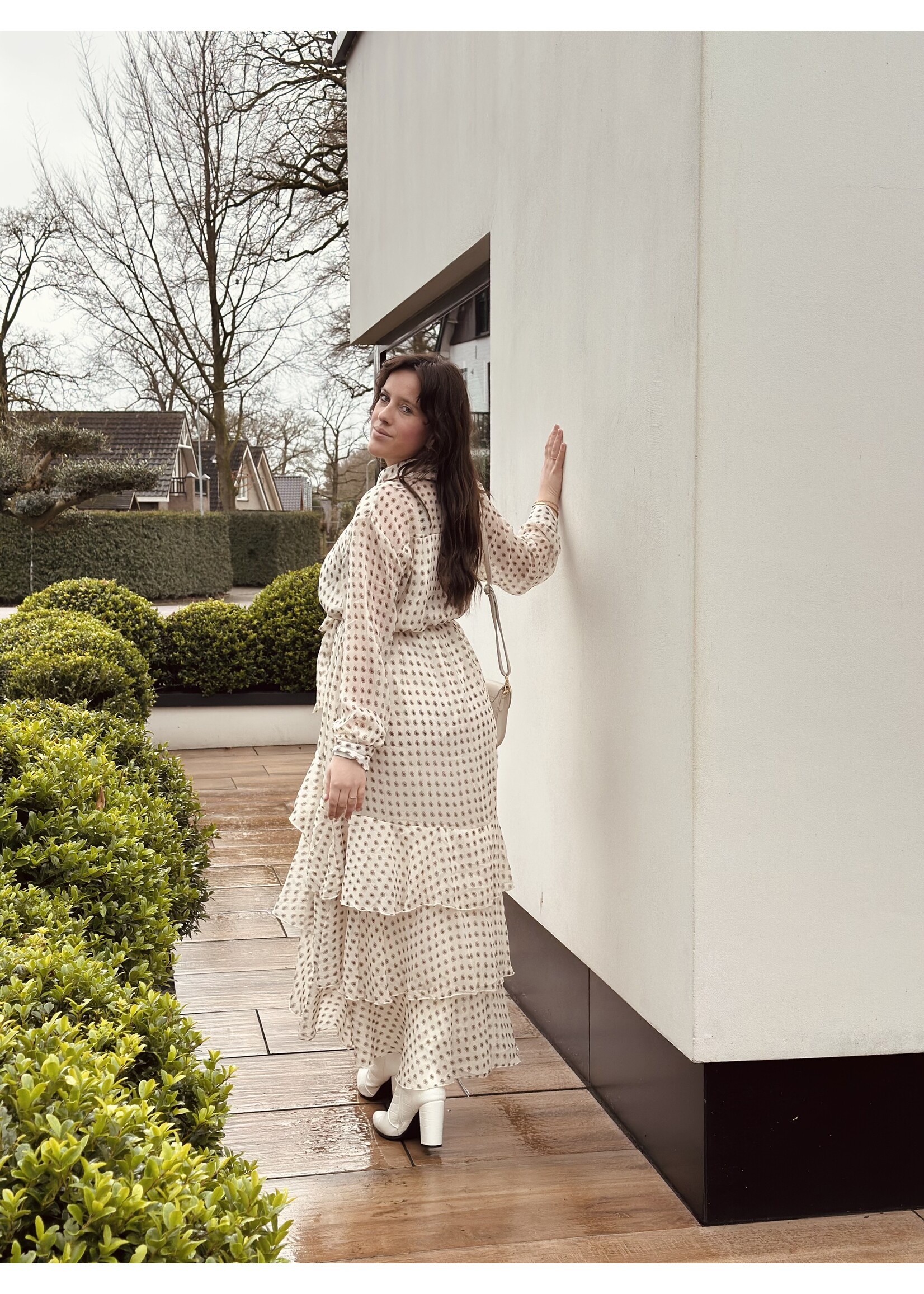 Daimy long dress offwhite print