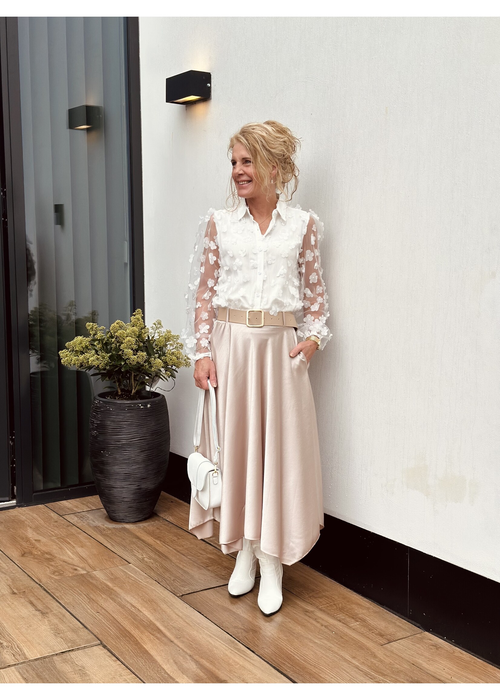 Miranda long satin skirt beige One Size