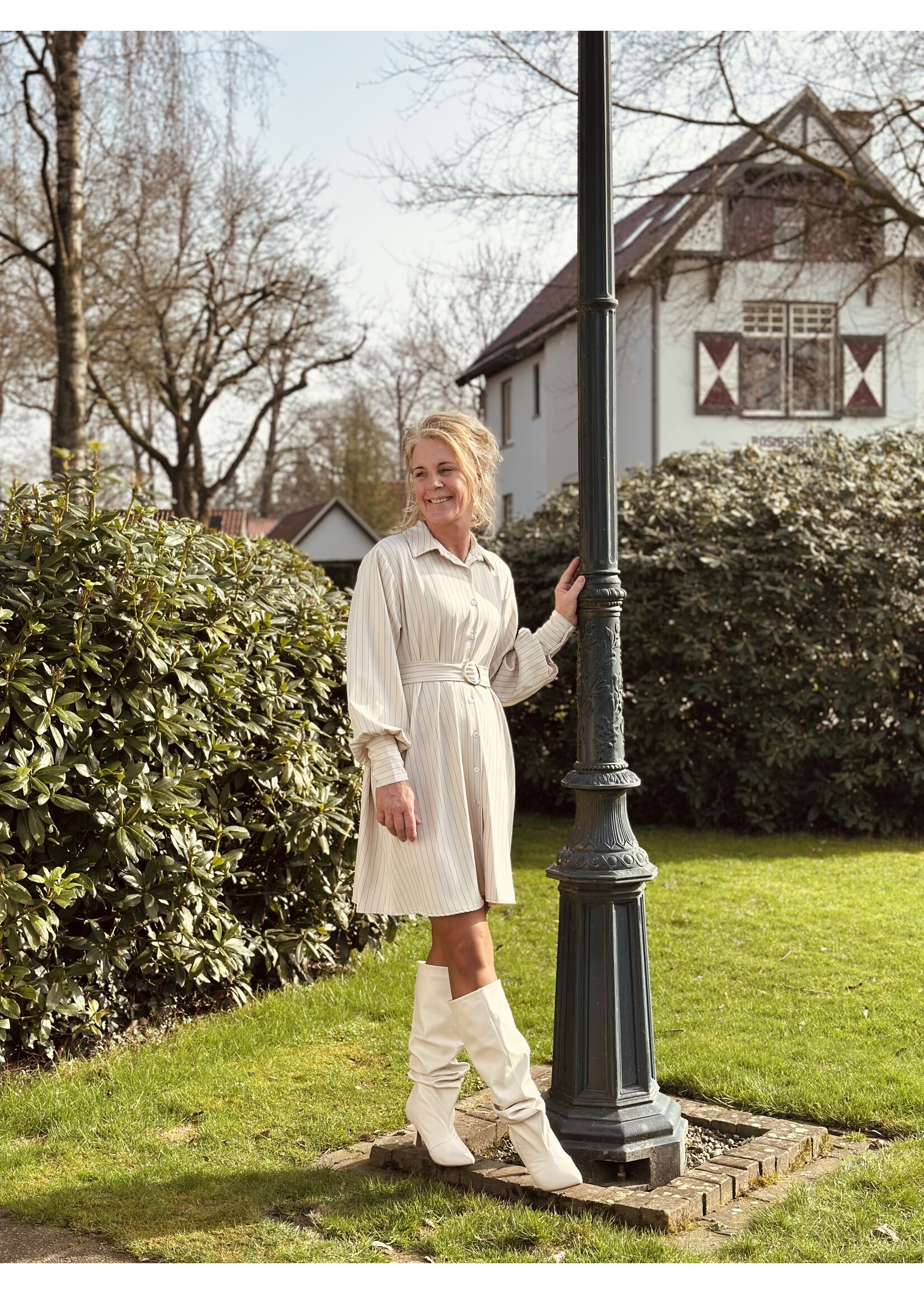 Feline blouse dress beige stripes