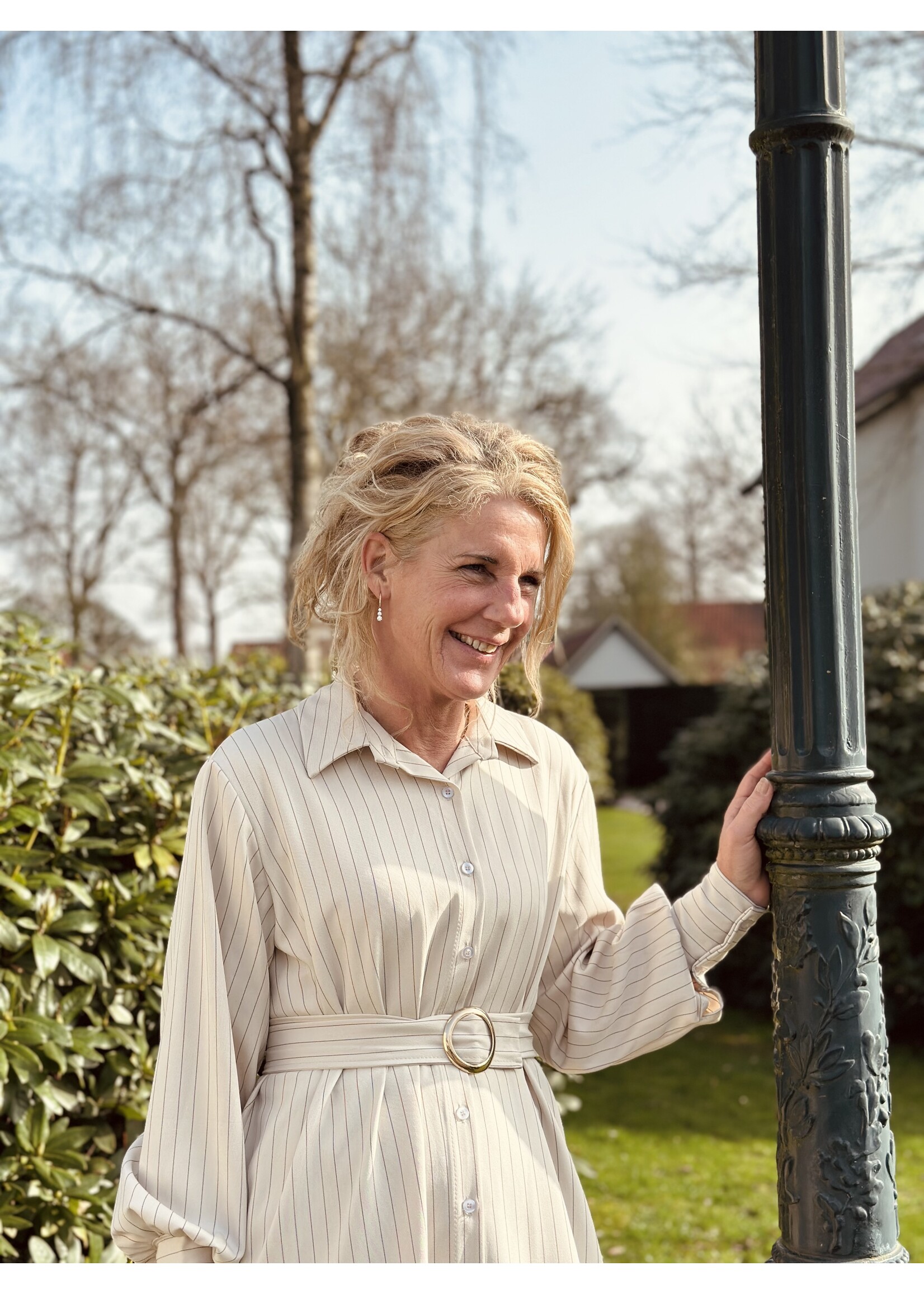 Feline blouse dress beige stripes