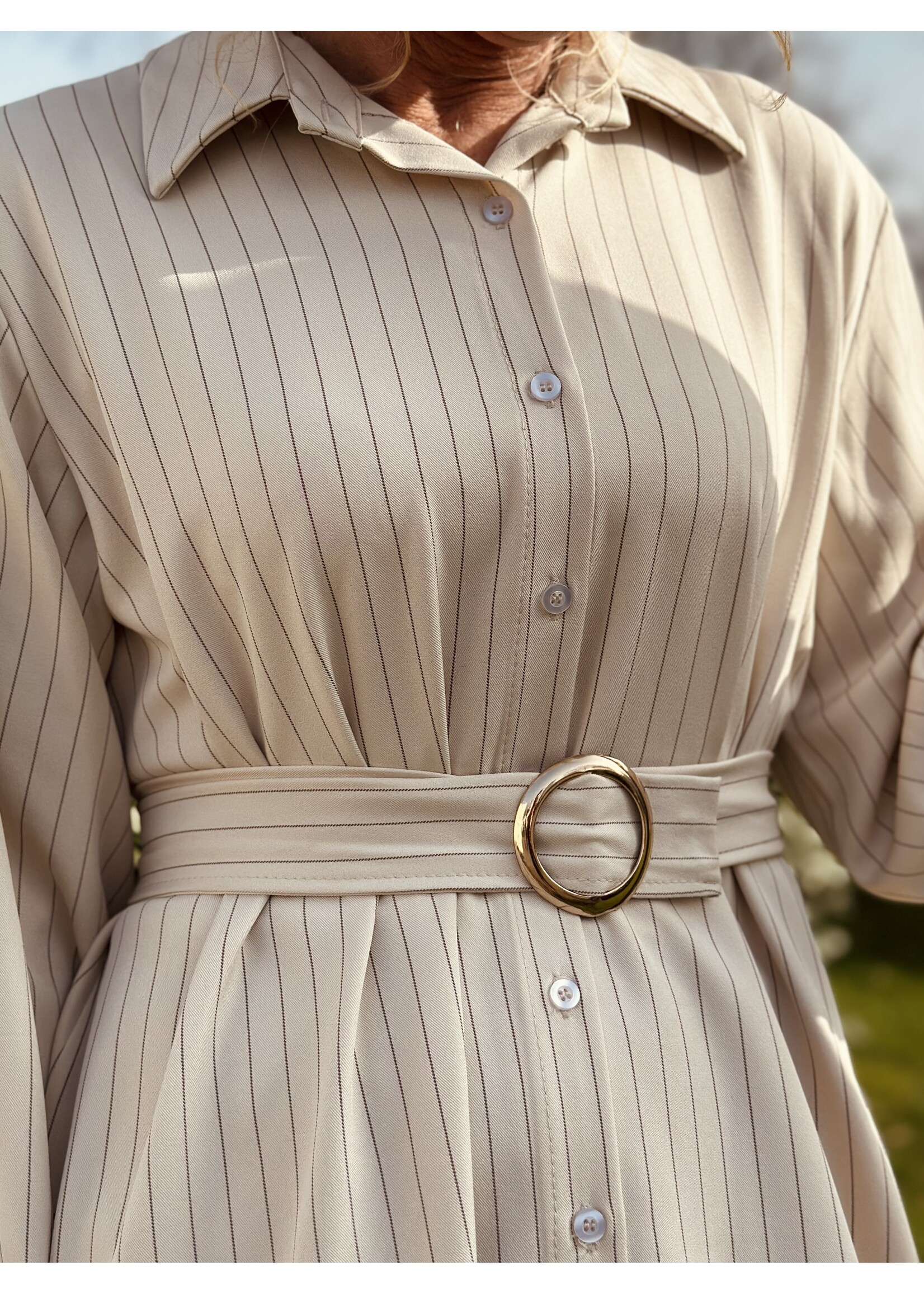 Feline blouse dress beige stripes