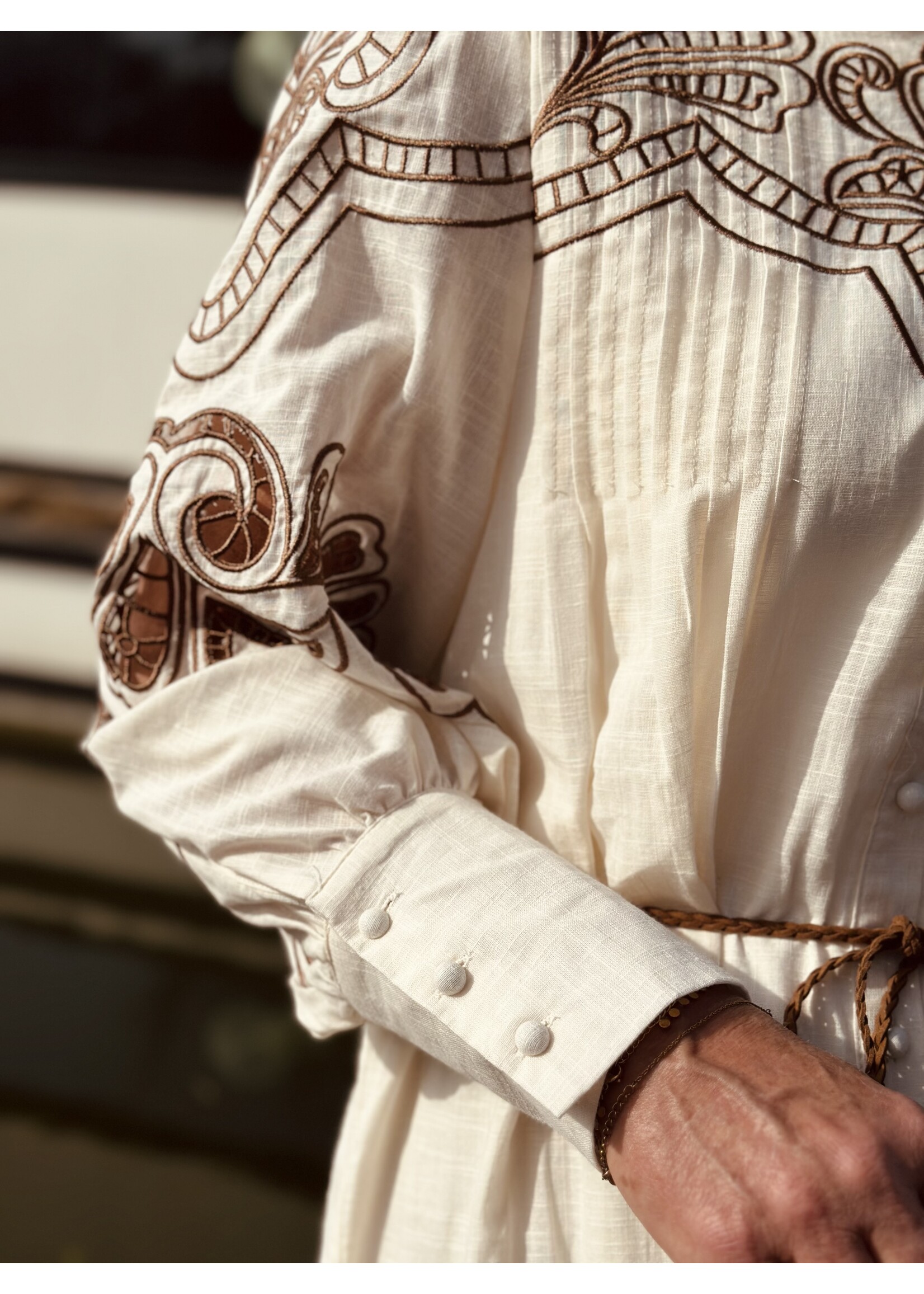 Mialyn broderie dress ecru/brown print