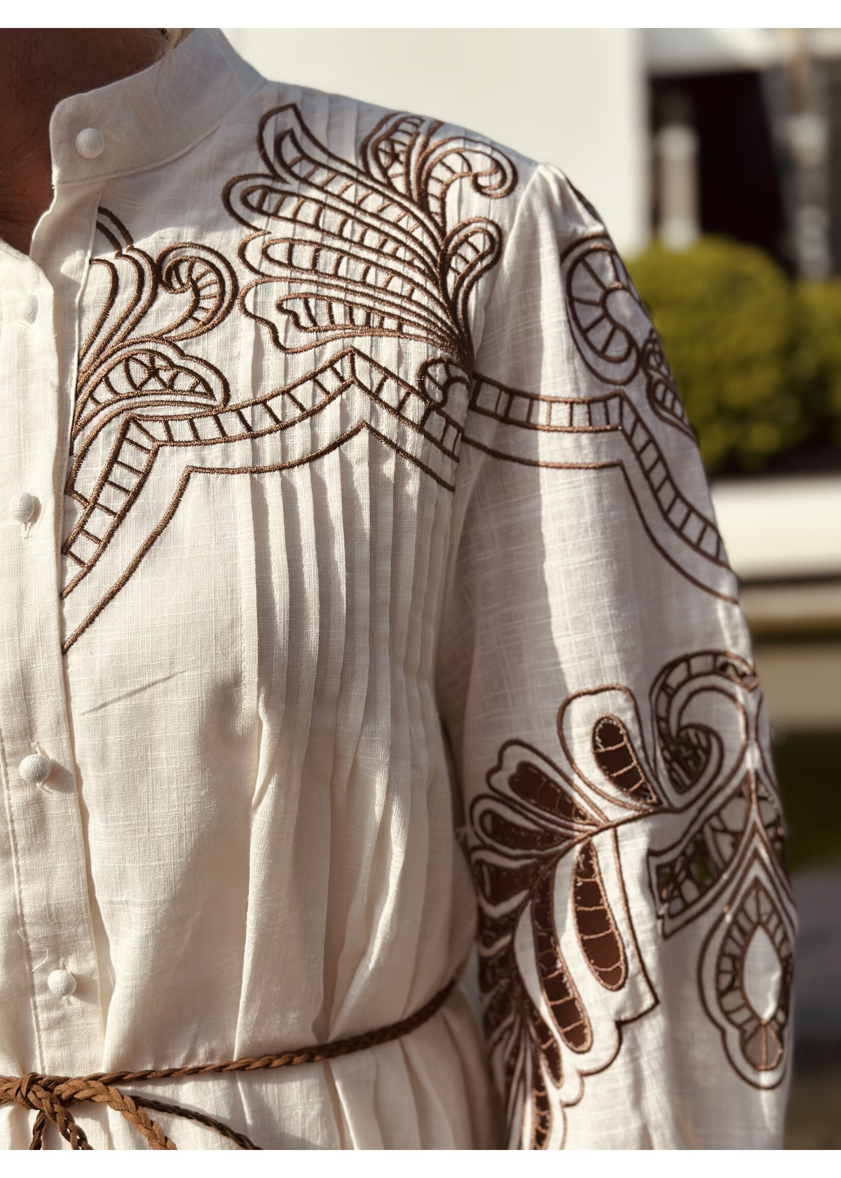 Mialyn broderie dress ecru/brown print