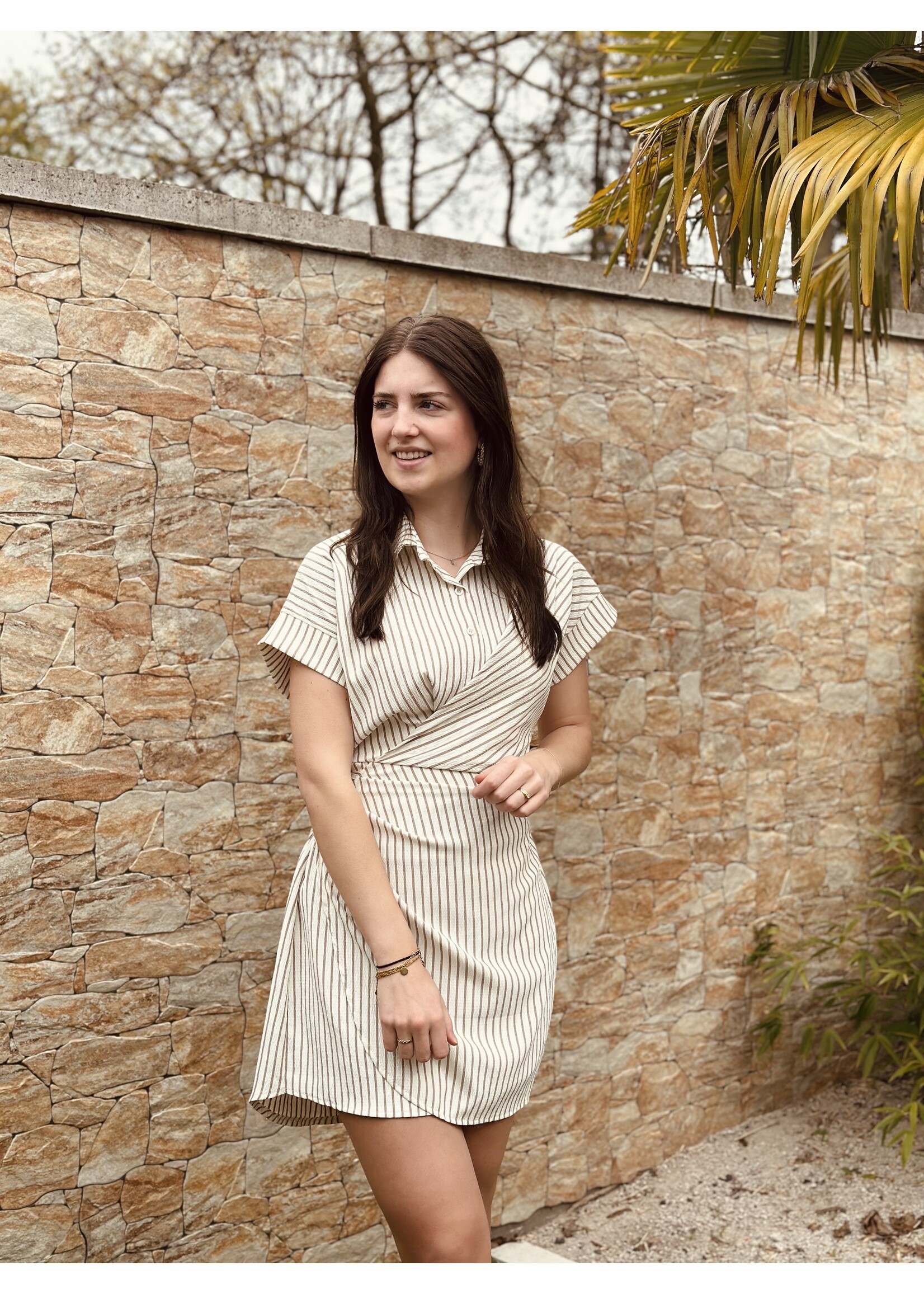 Fleur dress beige/white stripes