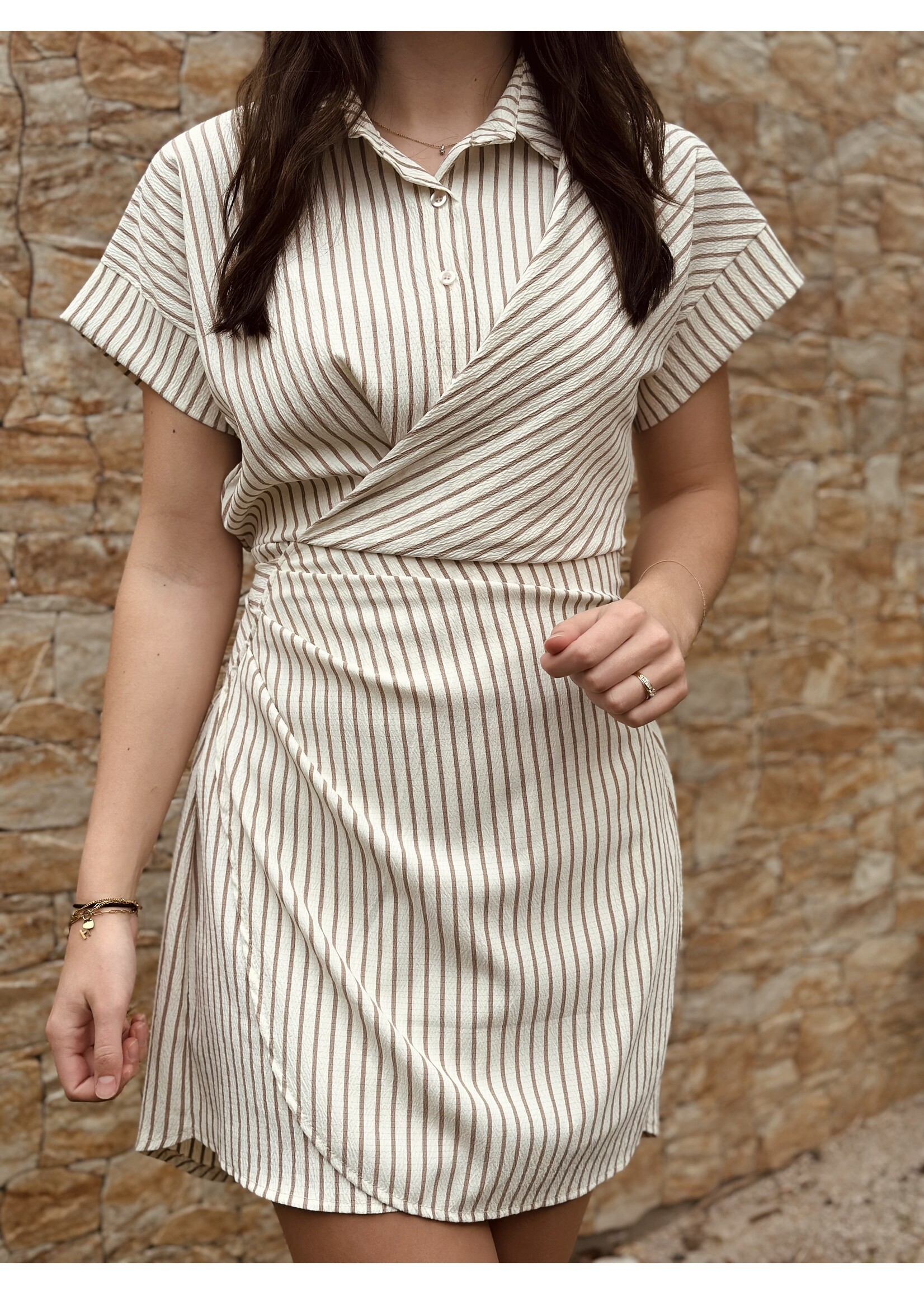 Fleur dress beige/white stripes