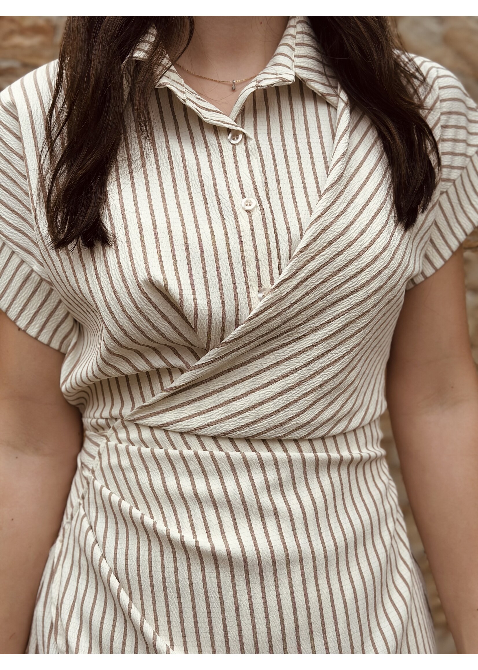 Fleur dress beige/white stripes