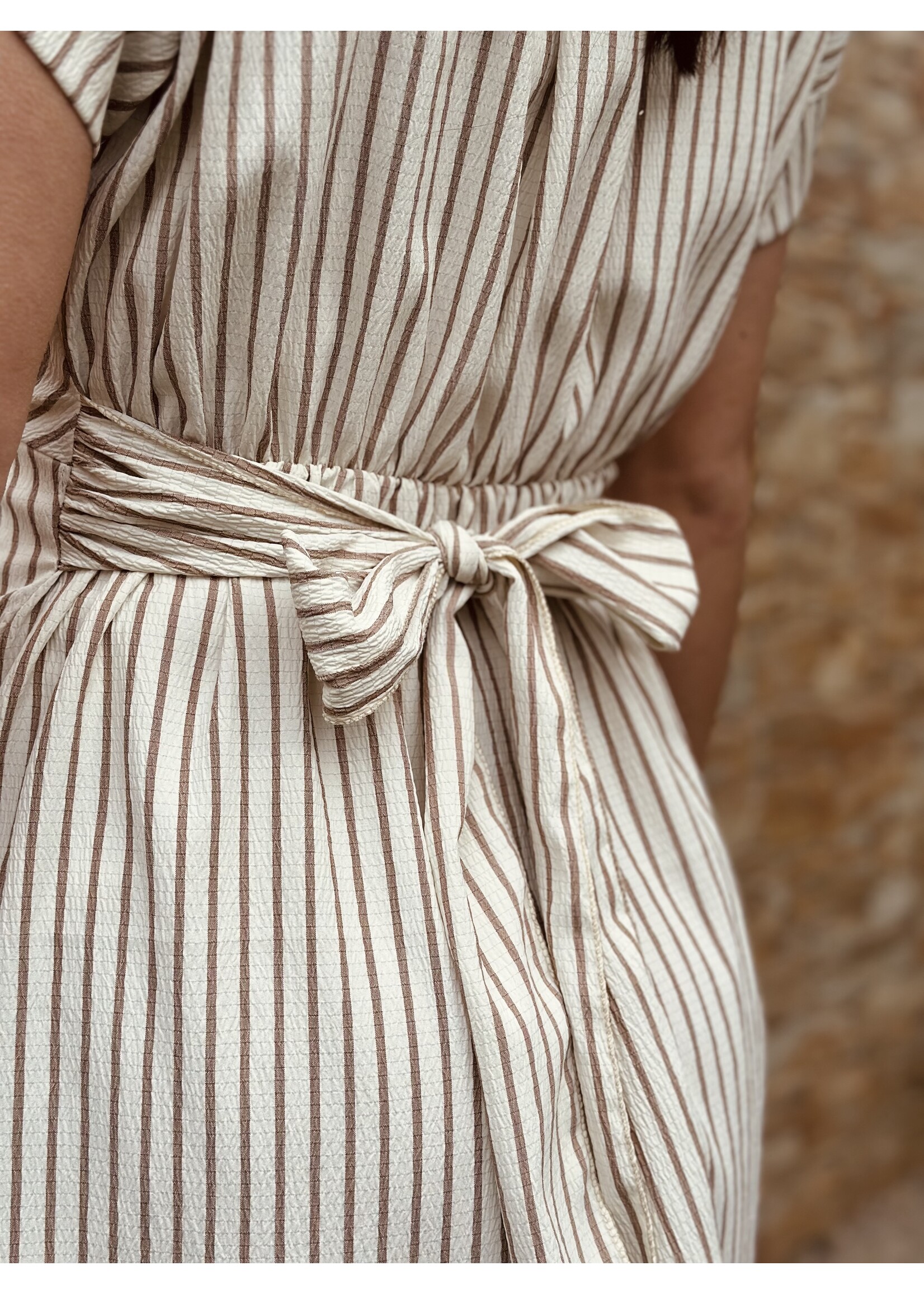 Fleur dress beige/white stripes