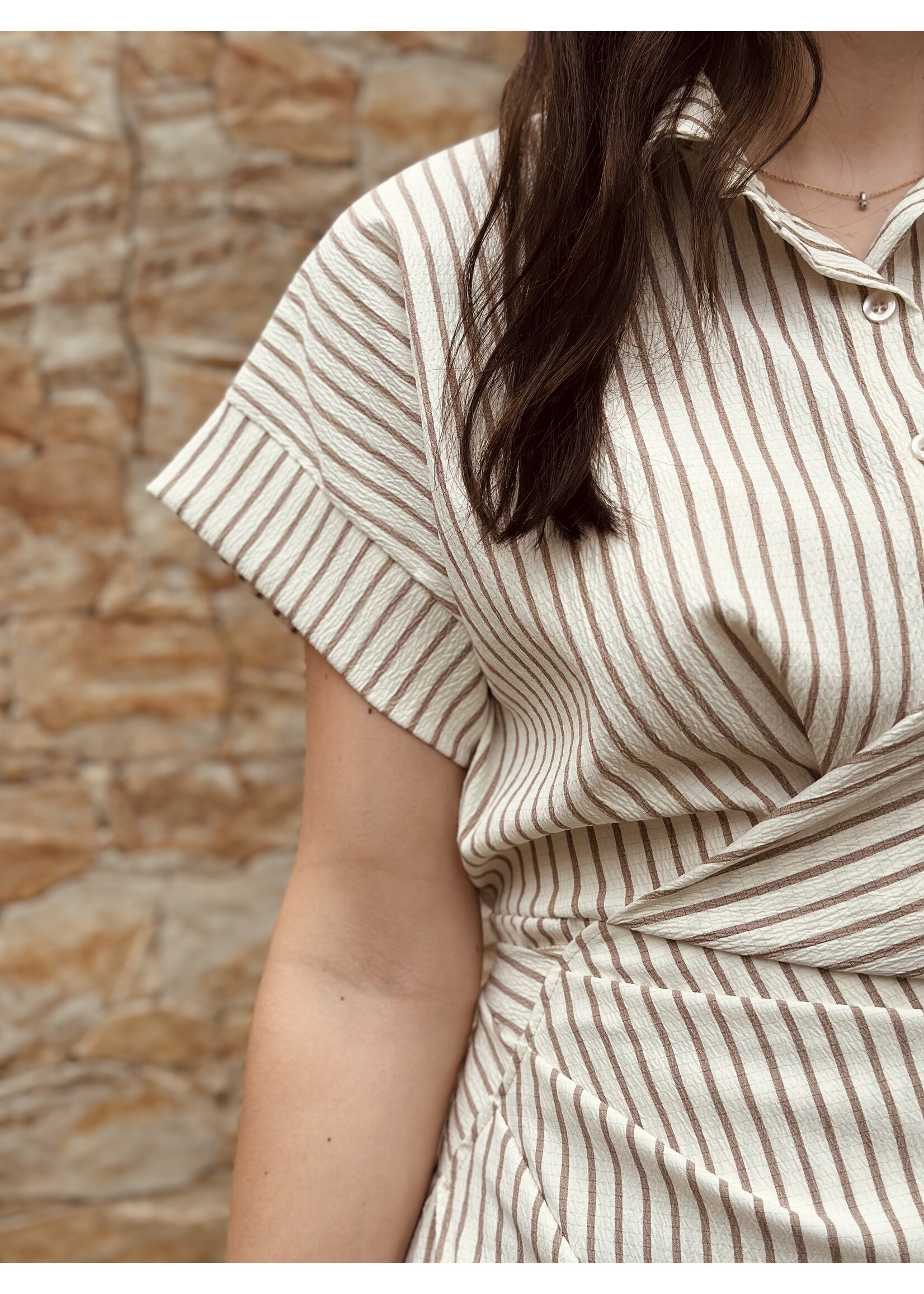 Fleur dress beige/white stripes