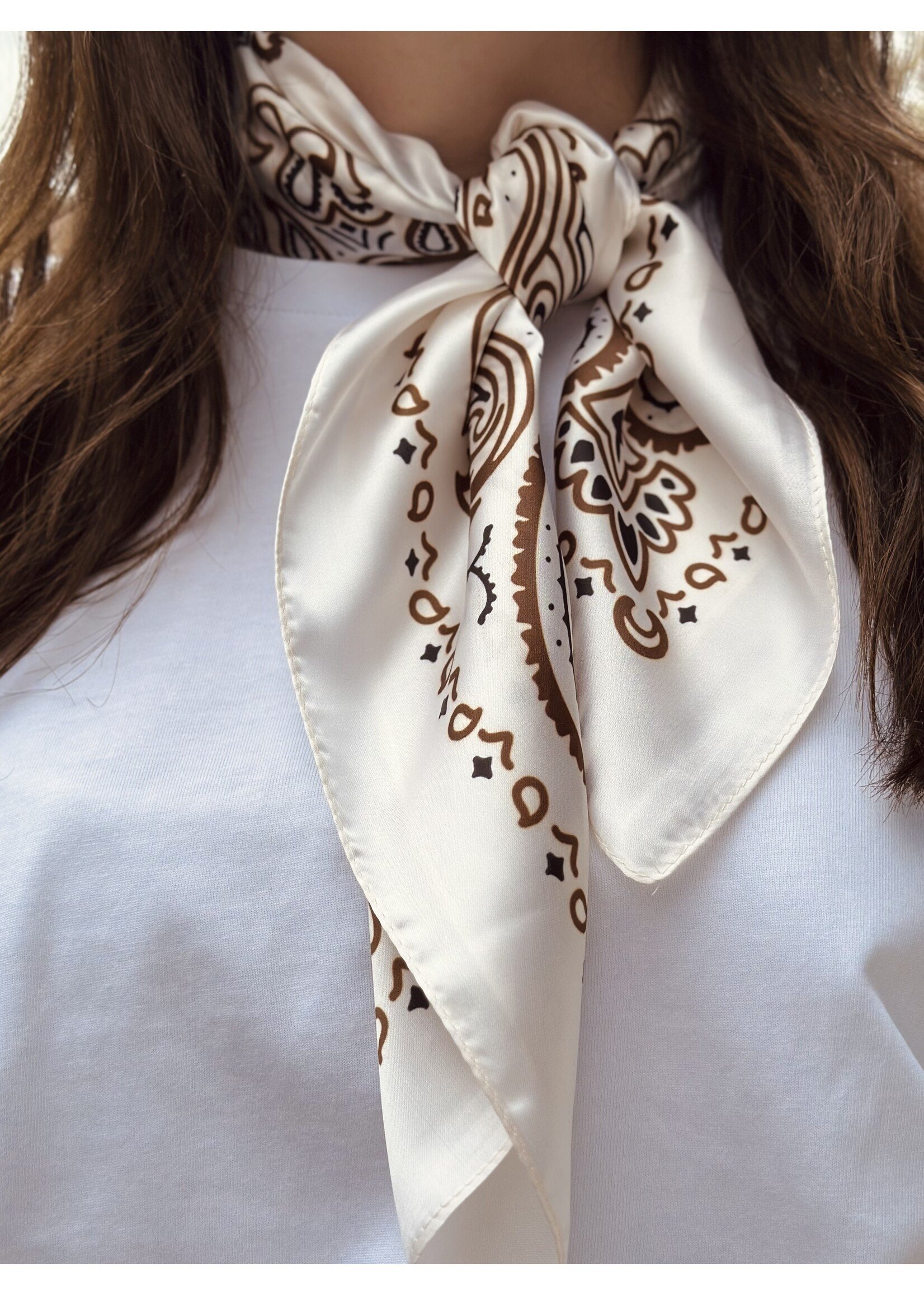 Bibi shawl offwhite/brown/black print One Size