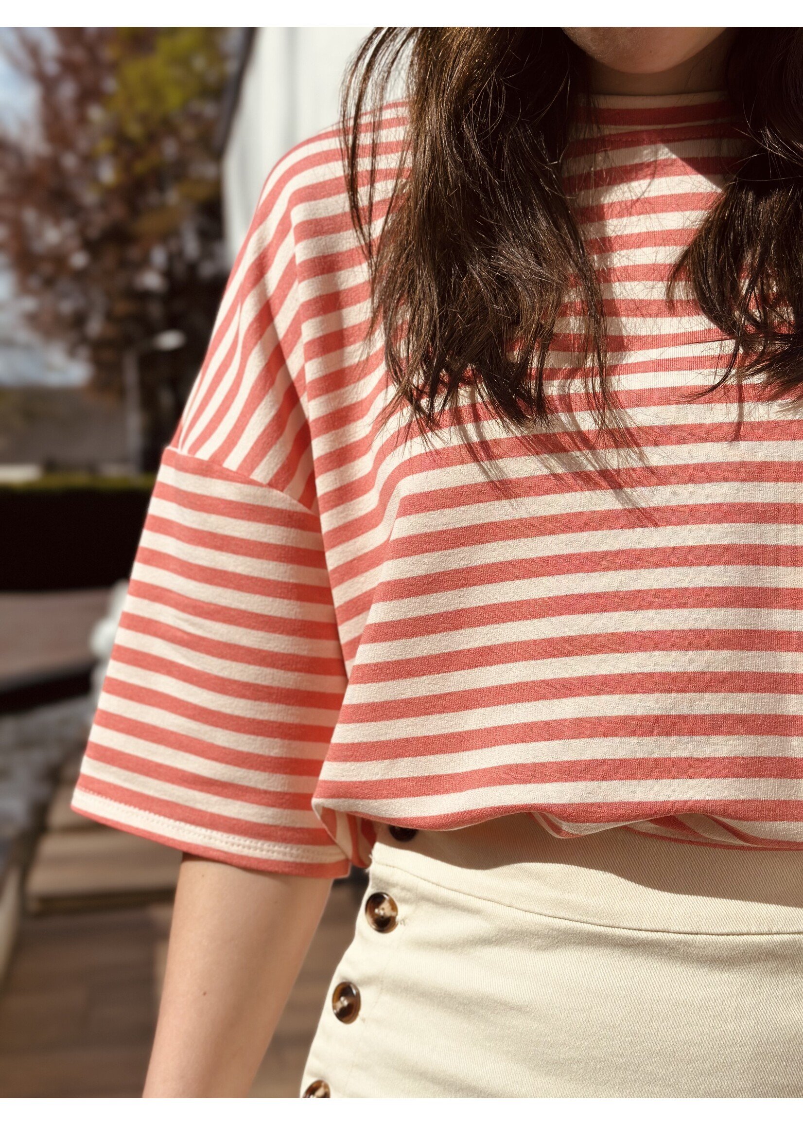Jadeleen t-shirt stripes red/beige One Size