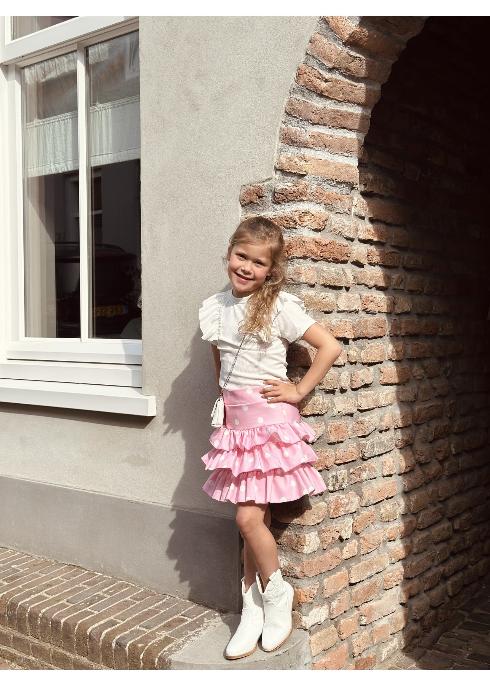 Melanie layered skirt pink/white print