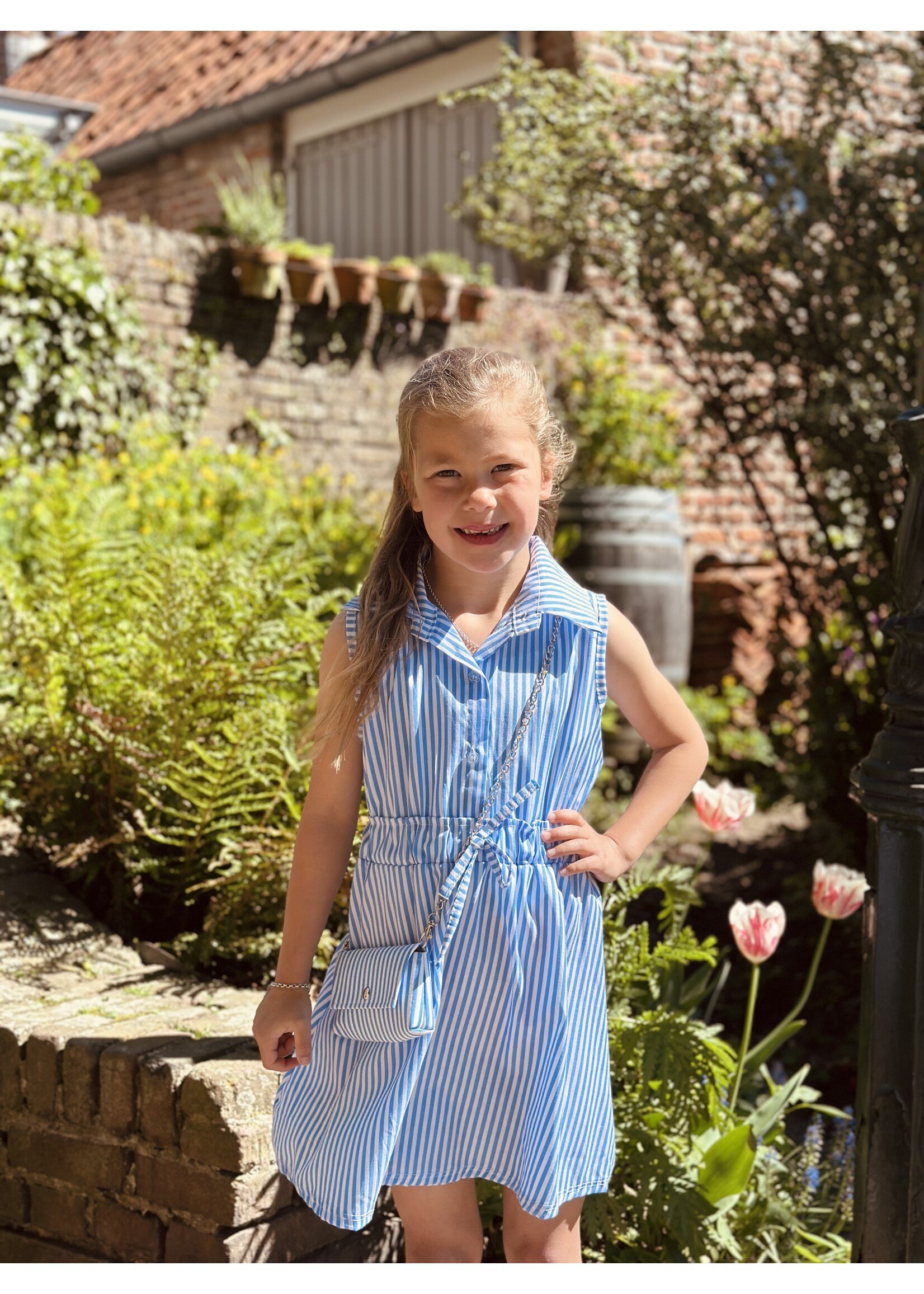 Suze blouse dress blue/offwhite stripes