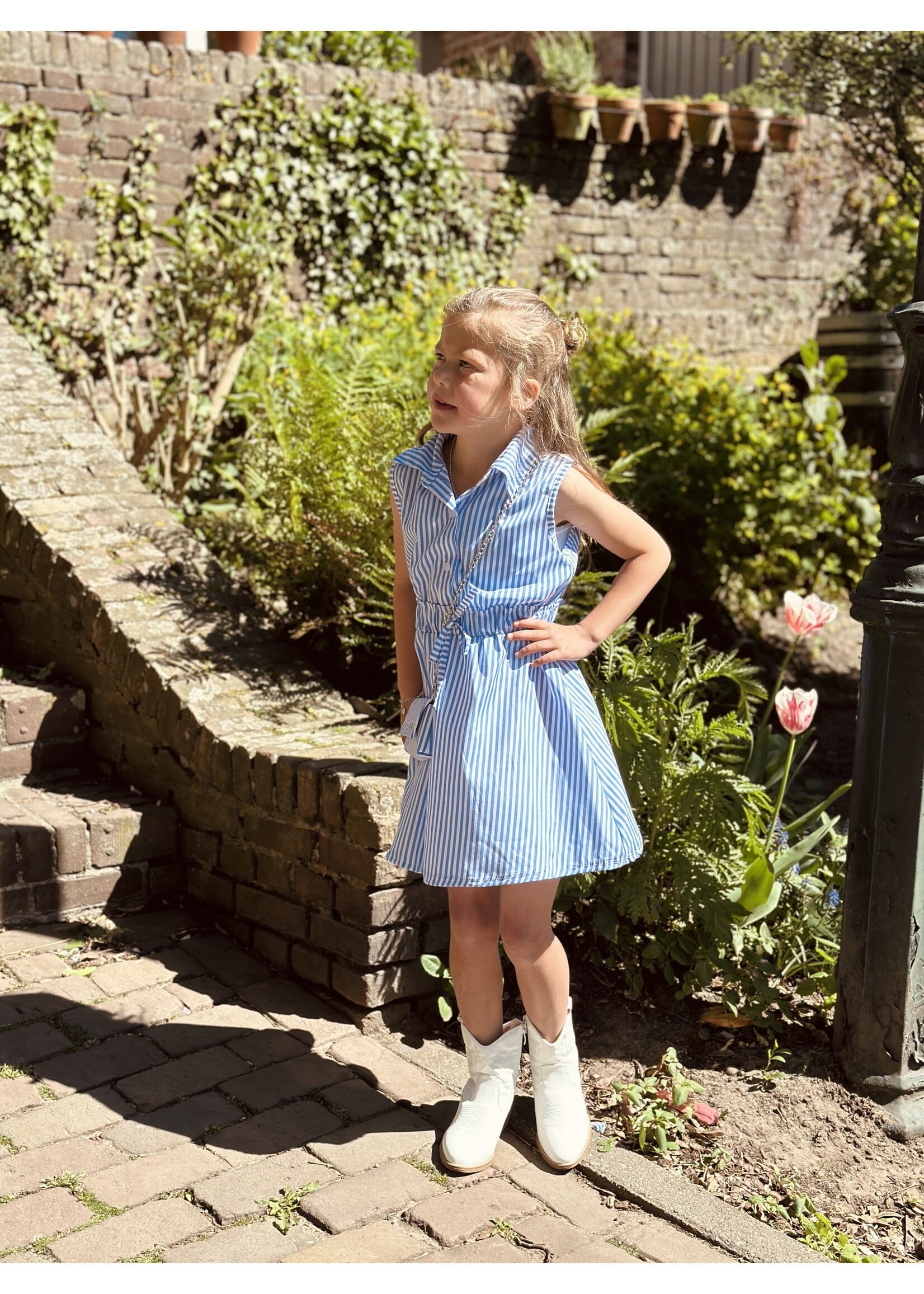 Suze blouse dress blue/offwhite stripes