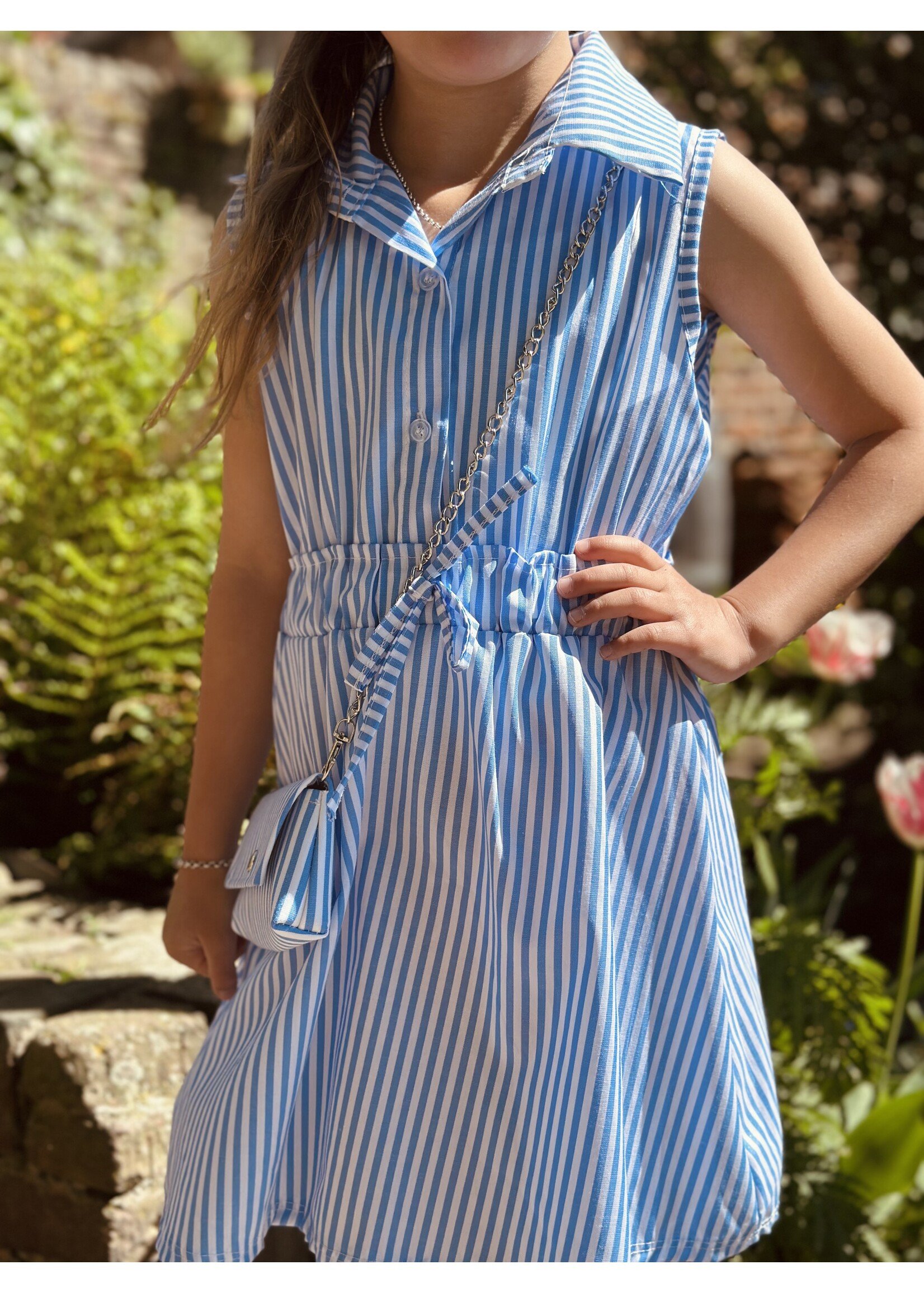 Suze blouse dress blue/offwhite stripes