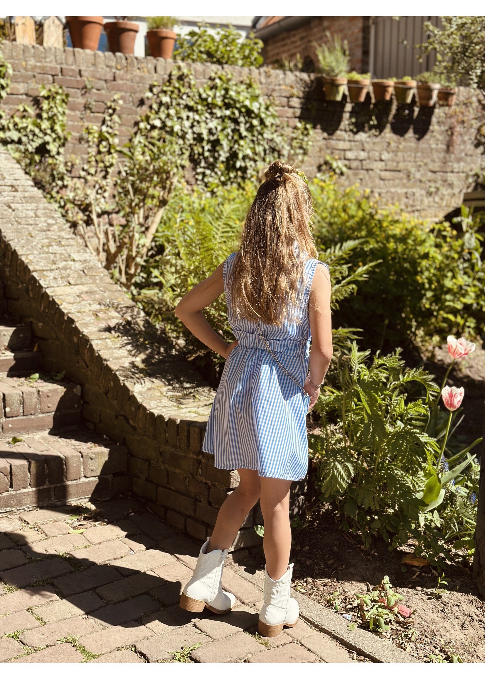 Suze blouse dress blue/offwhite stripes