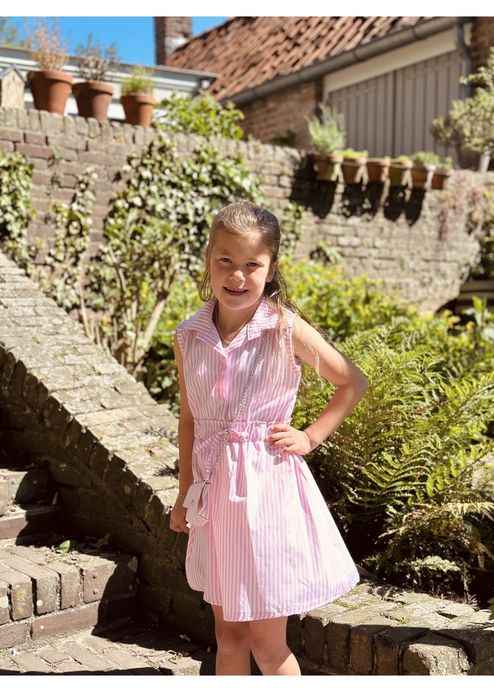 Suze blouse dress pink/offwhite stripes