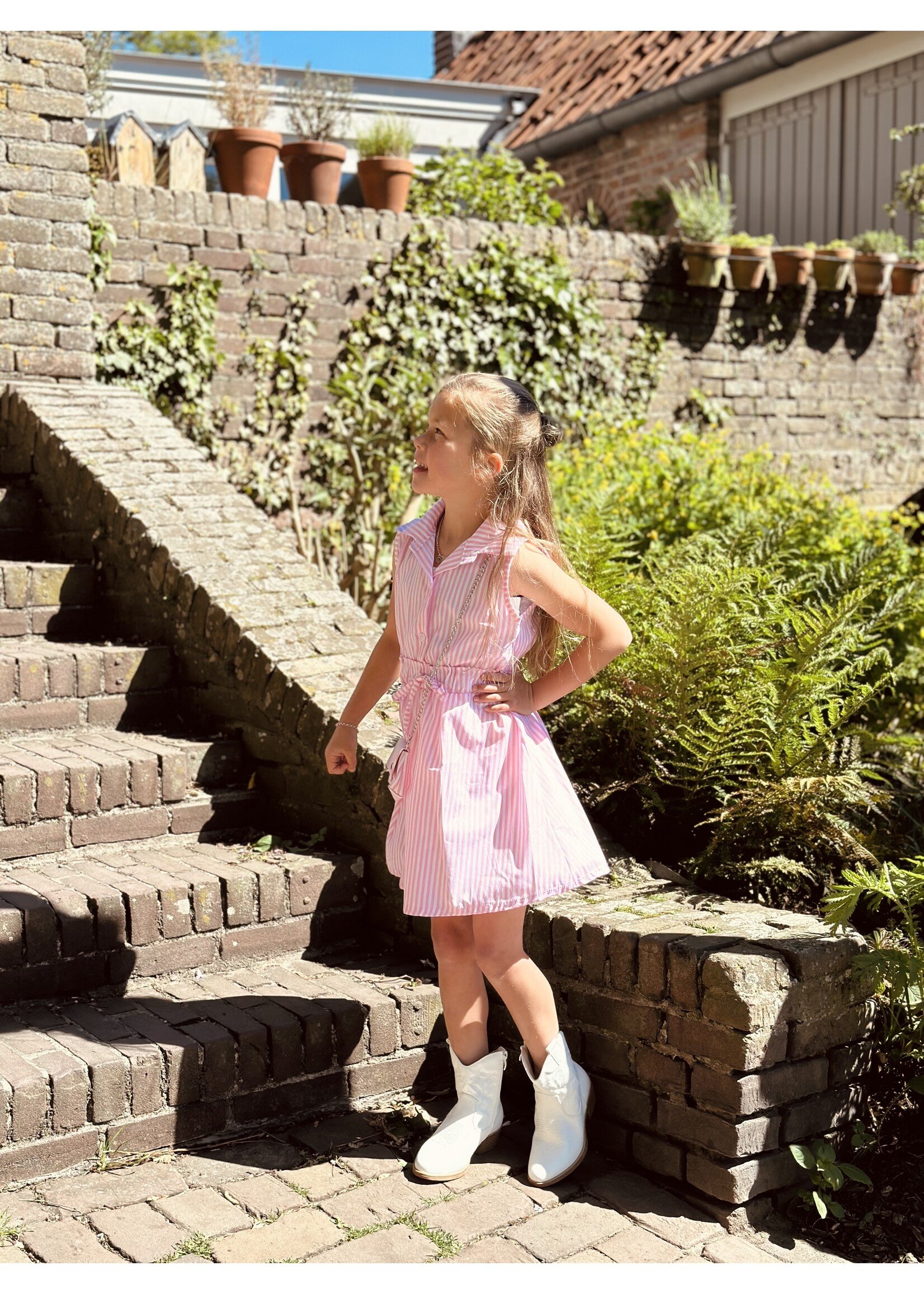 Suze blouse dress pink/offwhite stripes