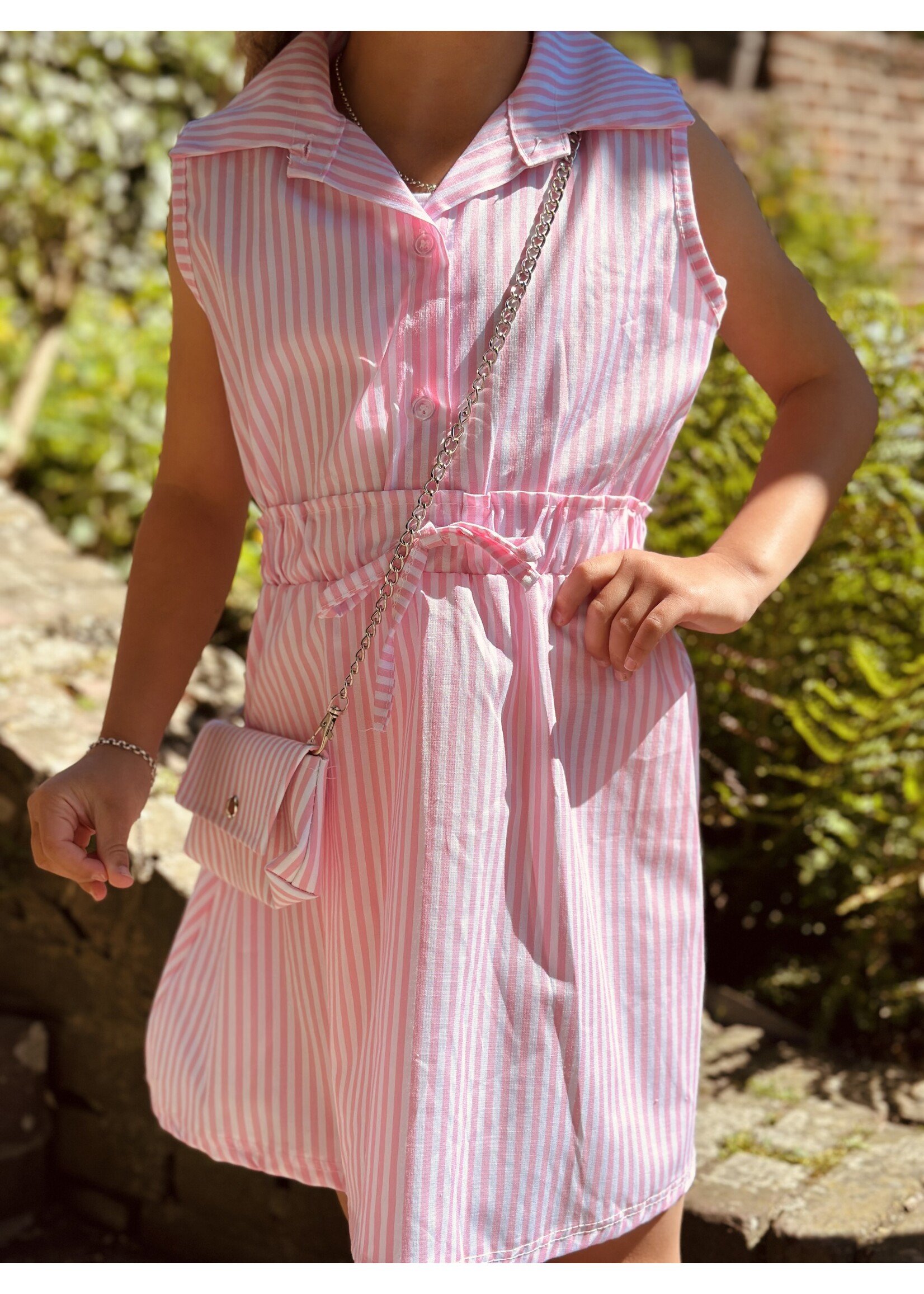 Suze blouse dress pink/offwhite stripes