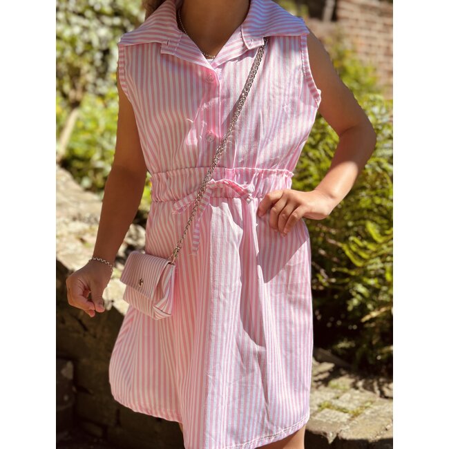 Suze blouse dress pink/offwhite stripes