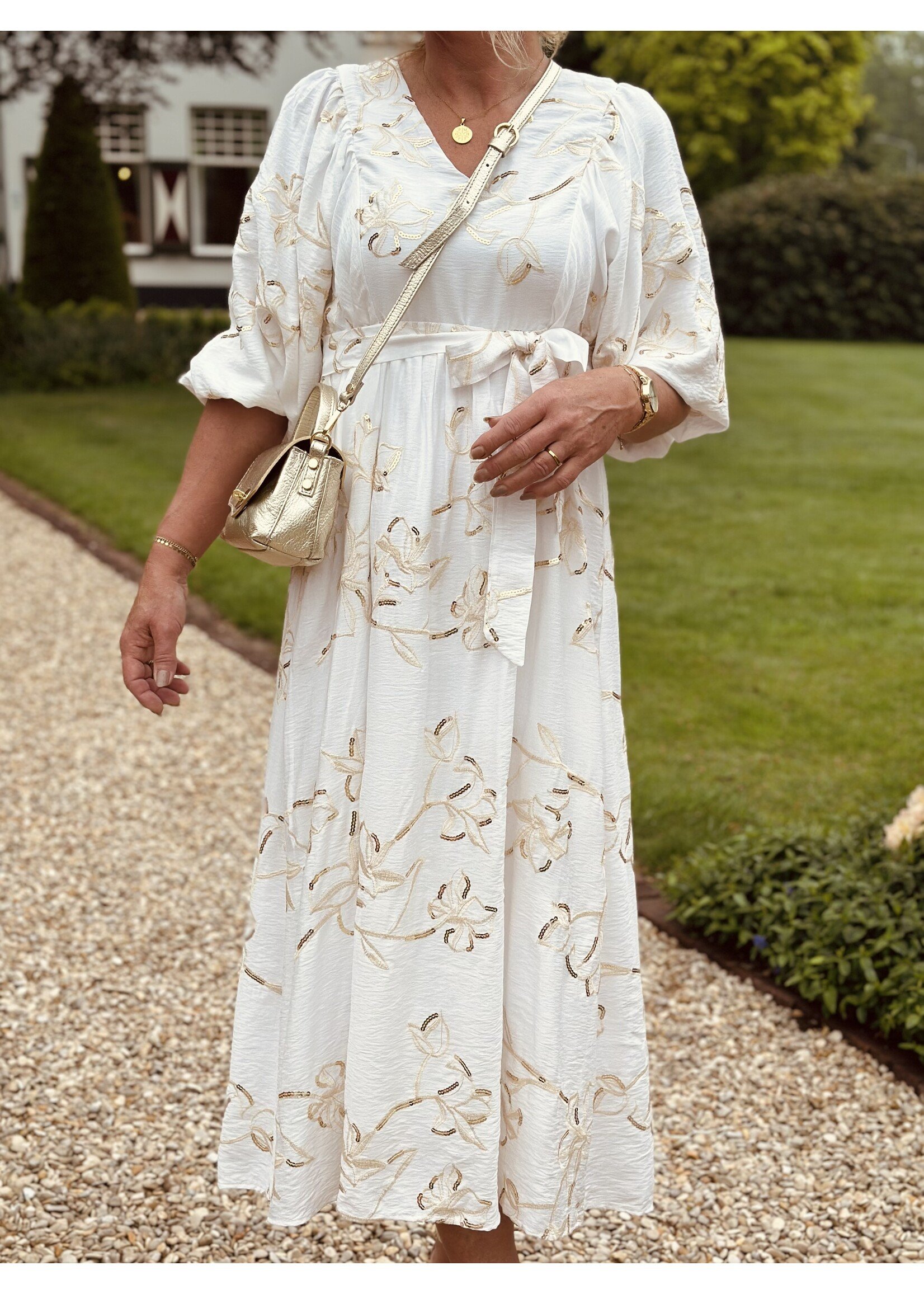 Smashed Lemon Smashed Lemon Jorine long dress white/gold