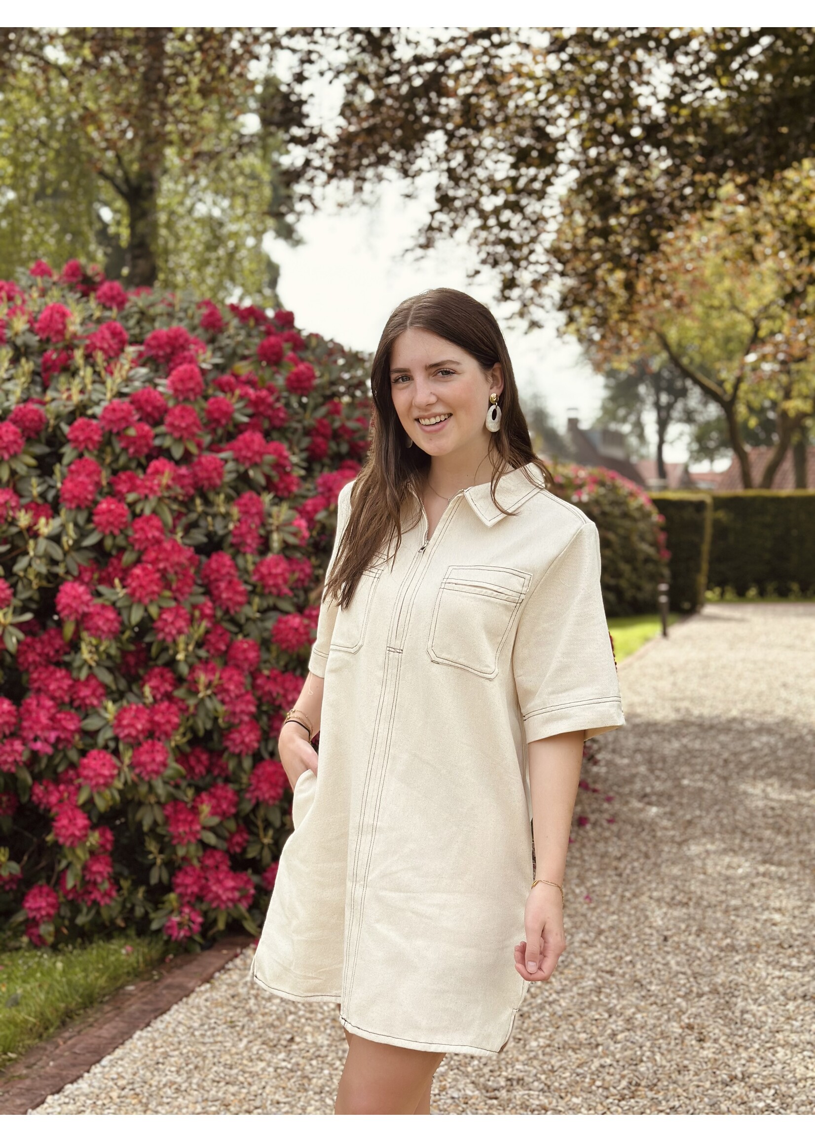 Doortje denim dress beige