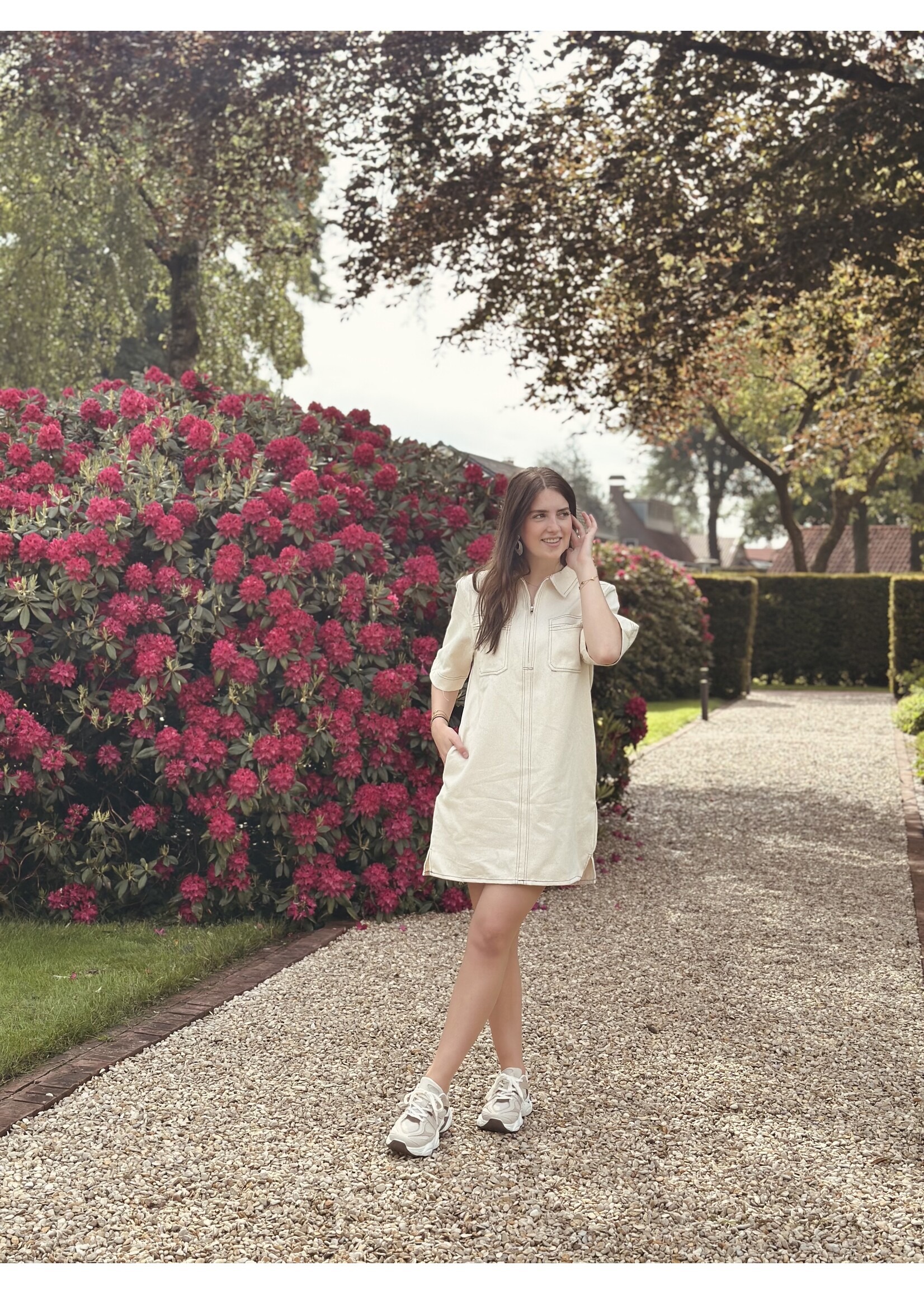Doortje denim dress beige