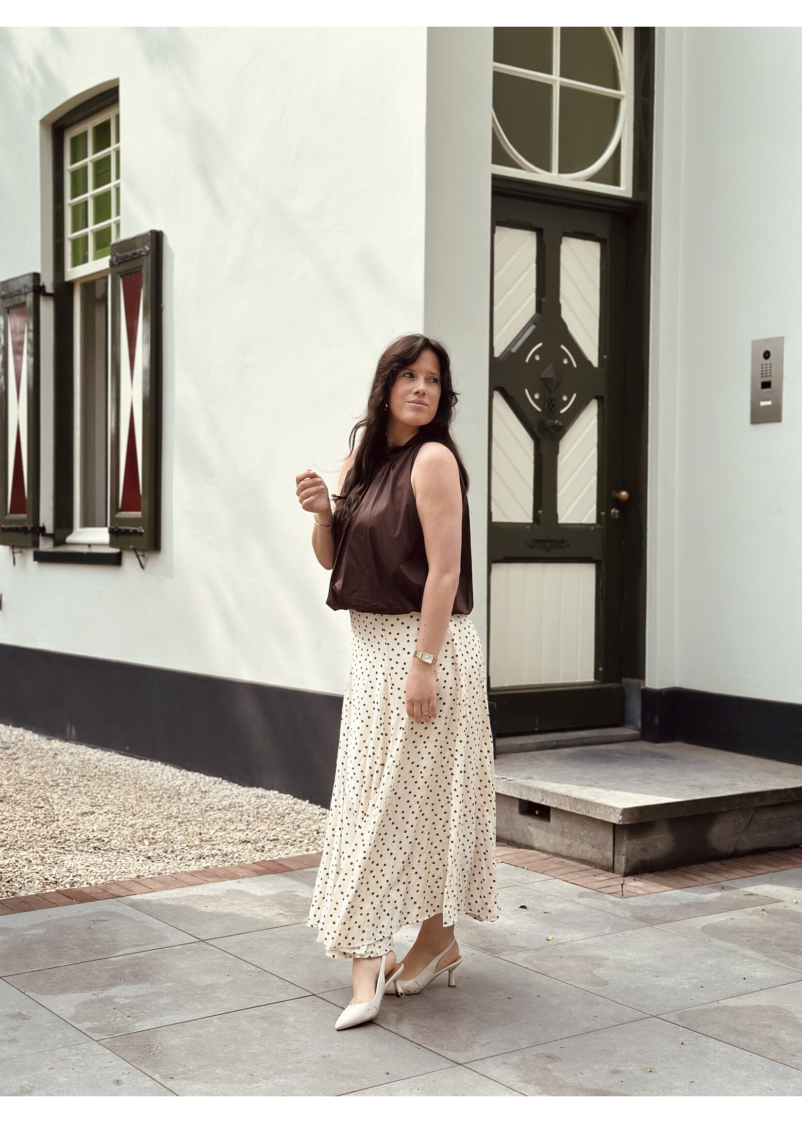 Jaelle long skirt polka dot beige/brown