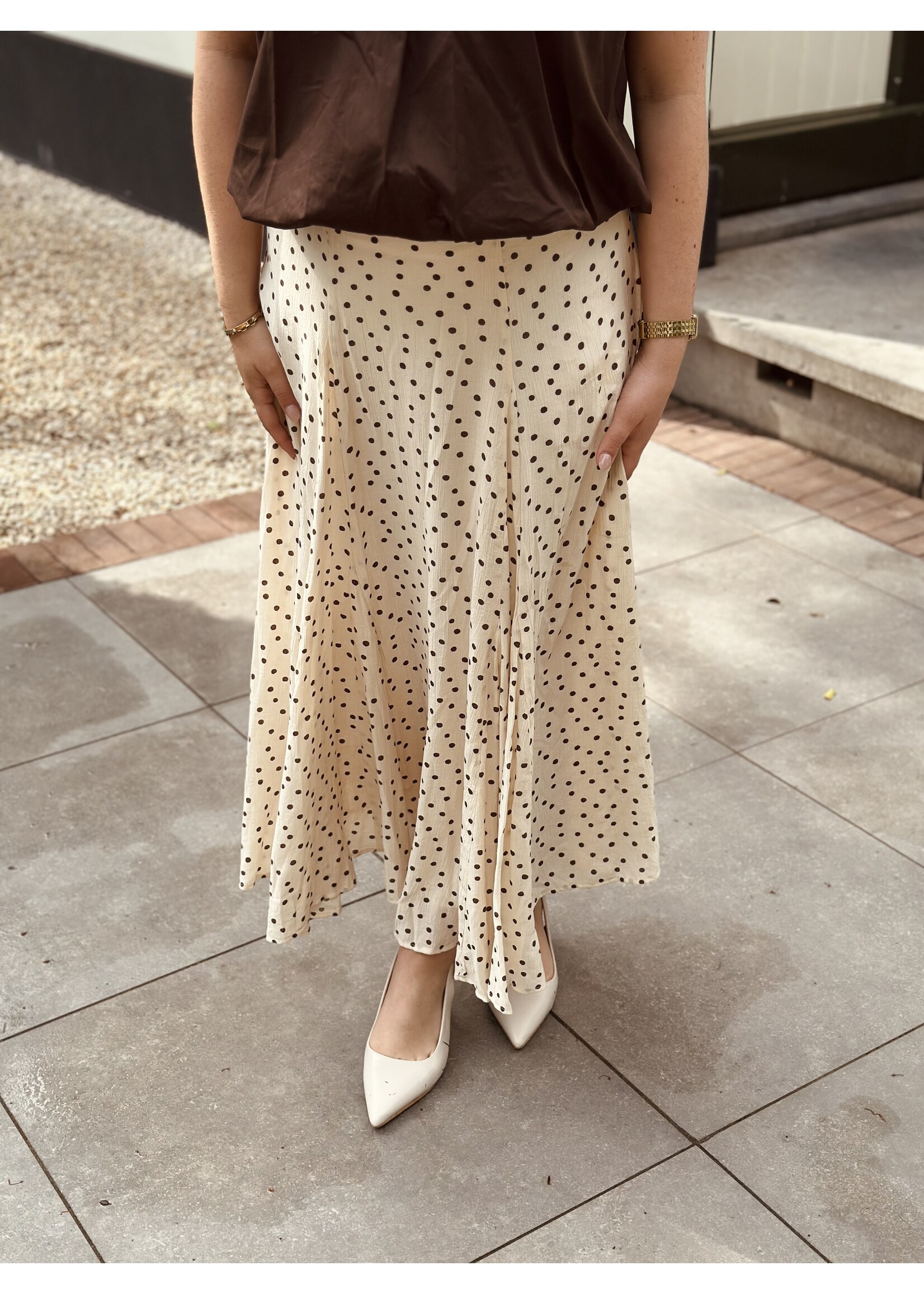 Jaelle long skirt polka dot beige/brown