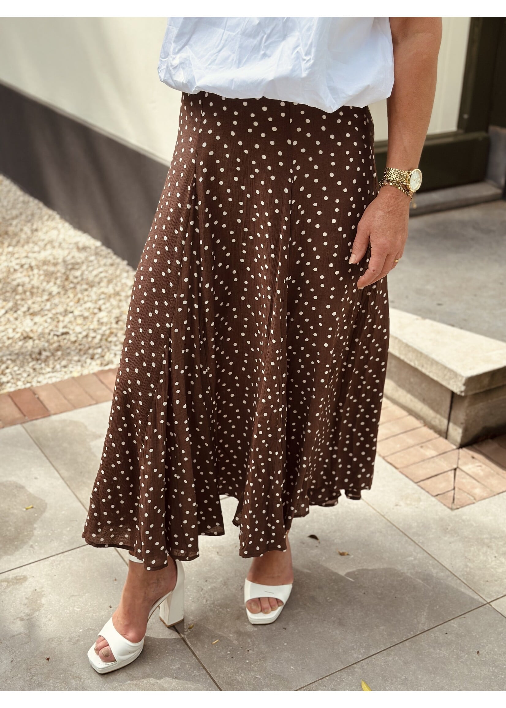 Jaelle long skirt polka dot brown/beige