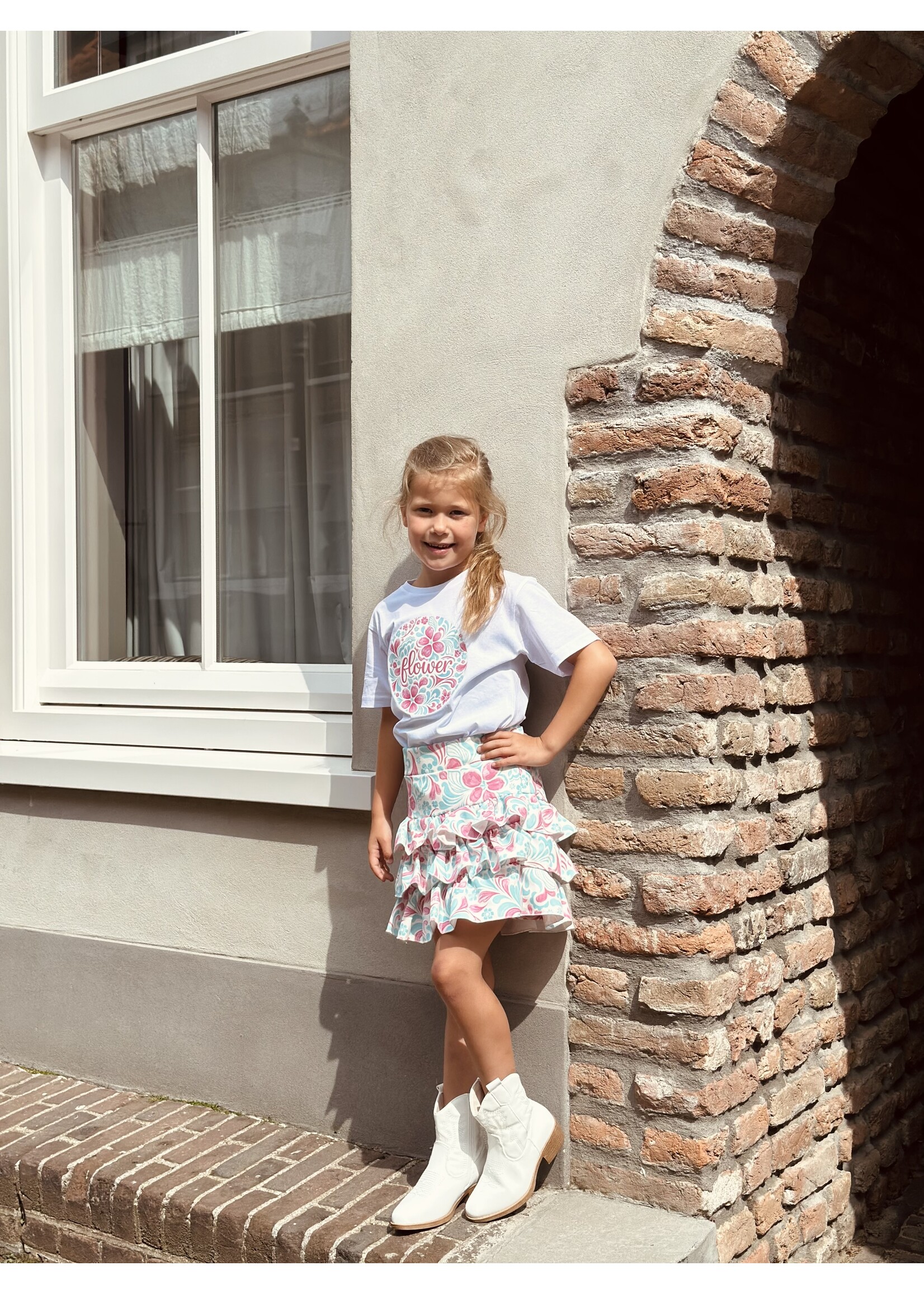 Melanie layered skirt pink/green print