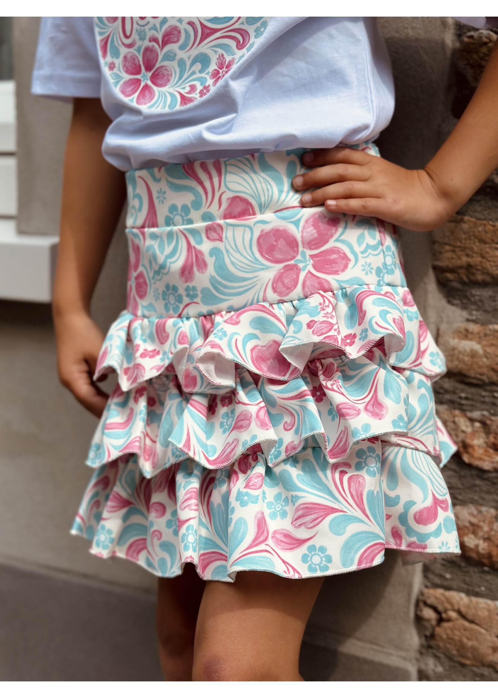 Melanie layered skirt pink/green print