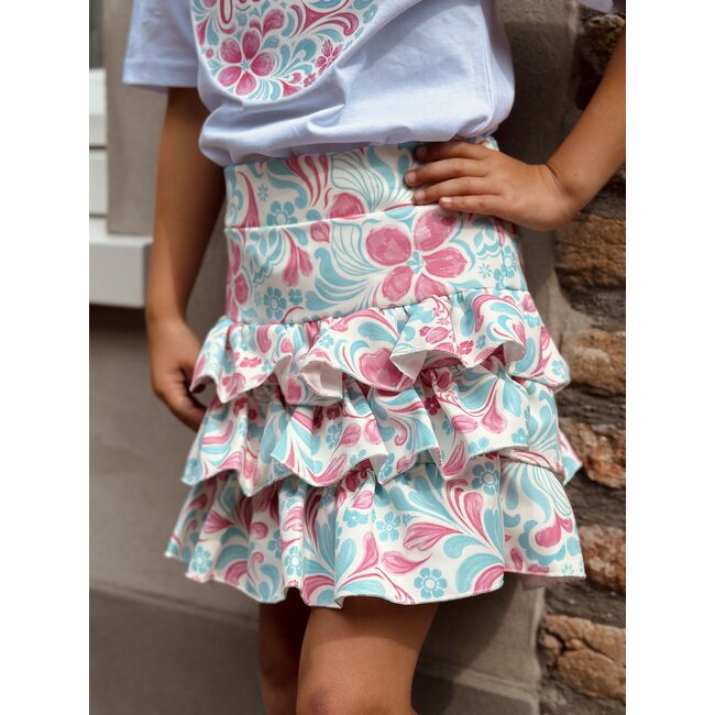 Melanie layered skirt pink/green print