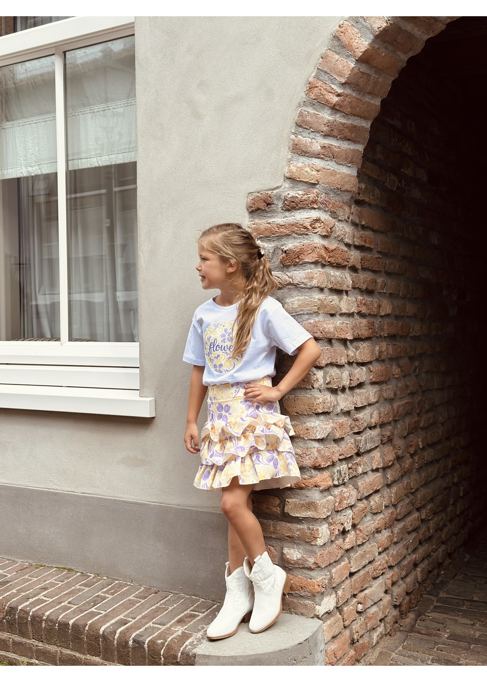 Melanie layered skirt yellow/purple print
