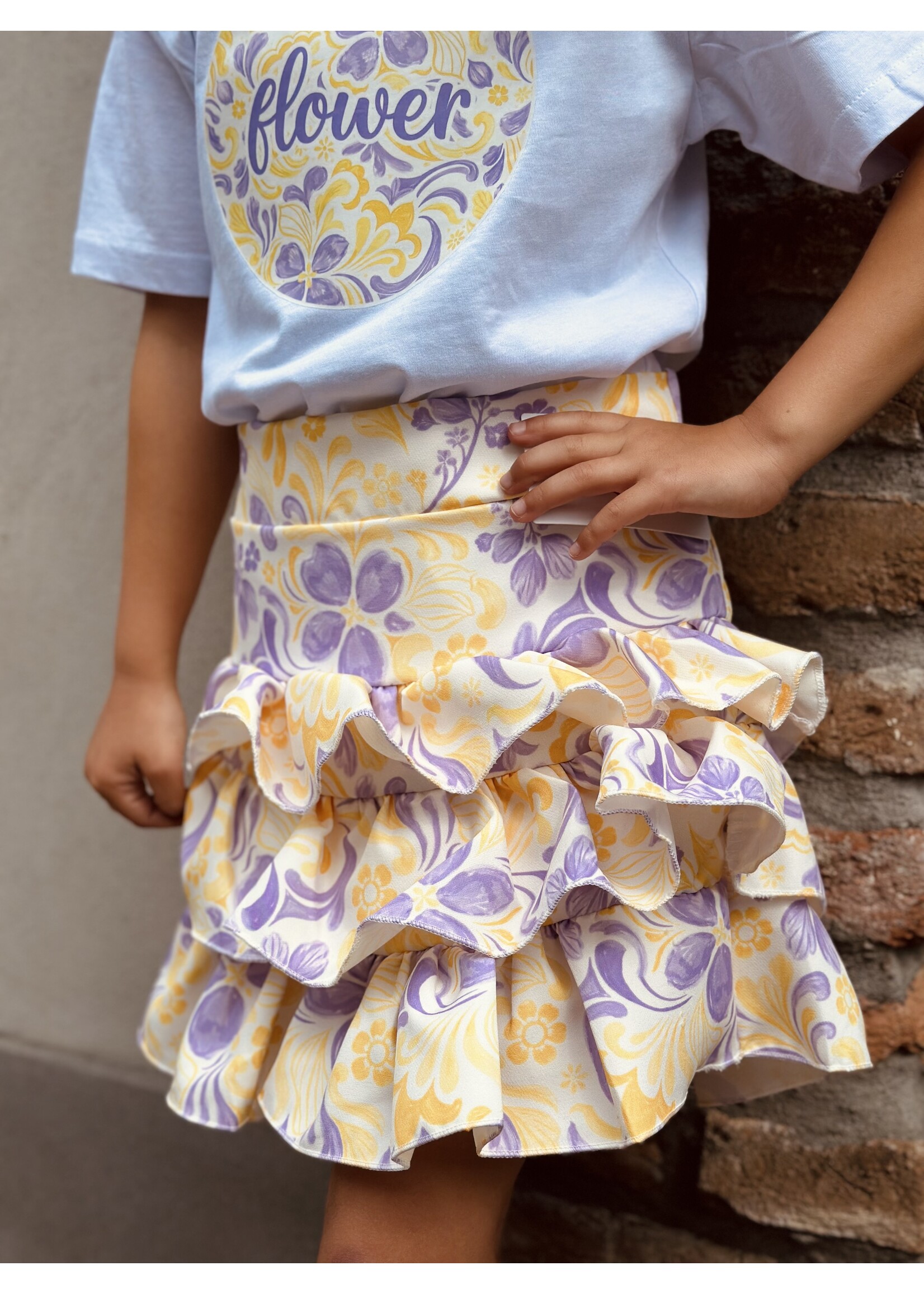 Melanie layered skirt yellow/purple print