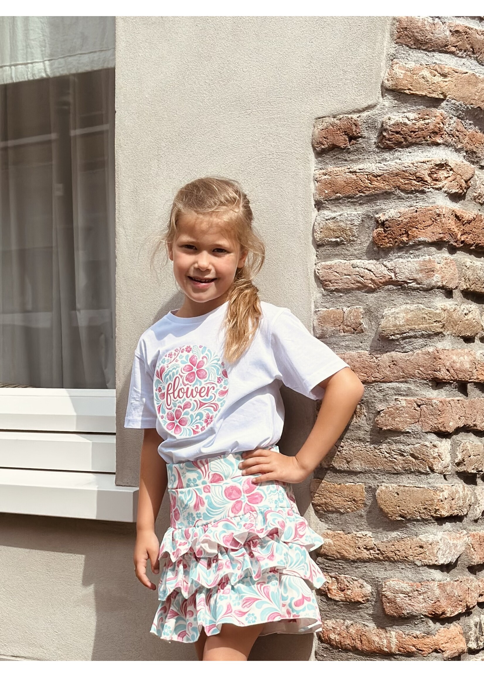 Saraly T-shirt white/pink/green print