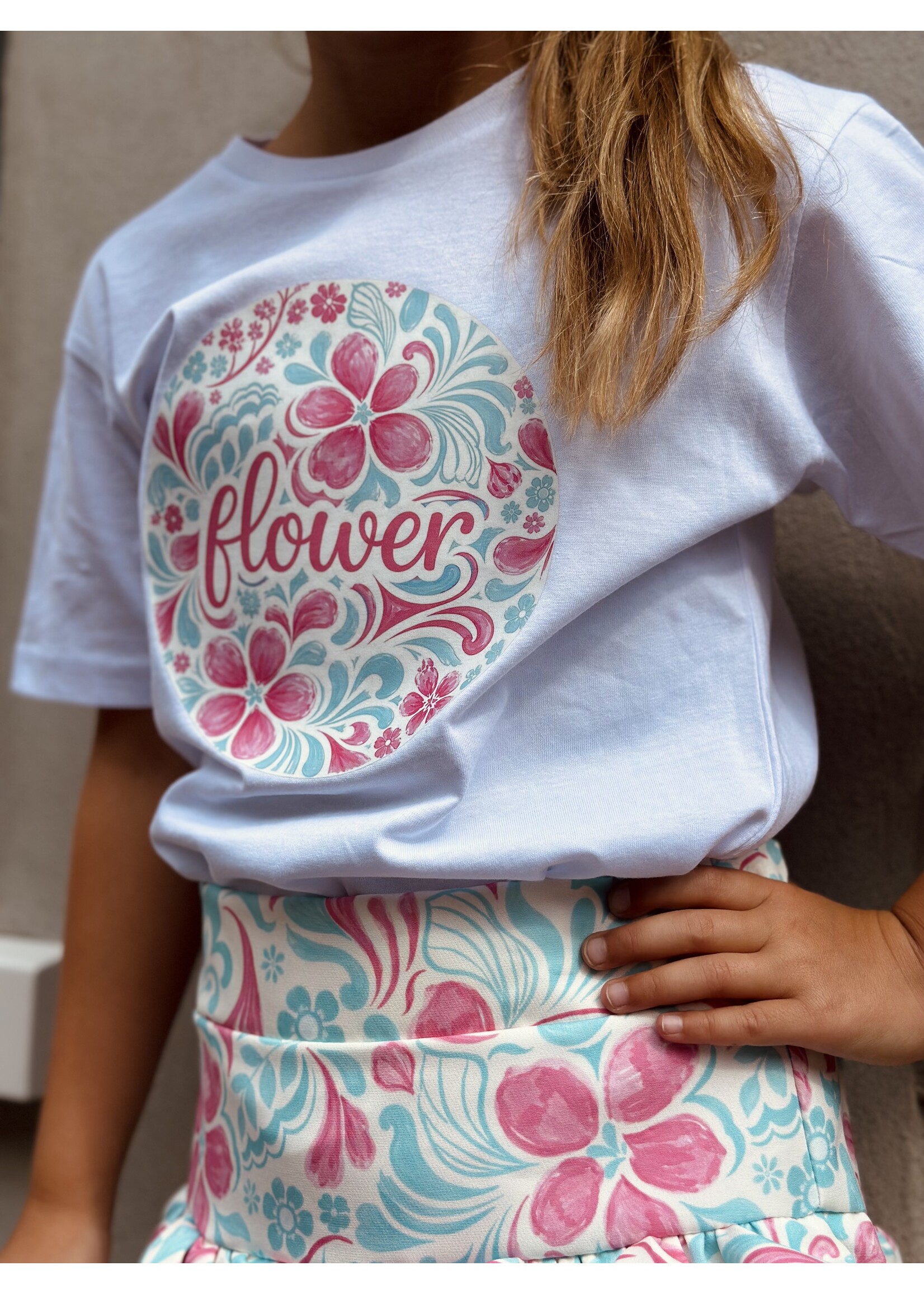 Saraly T-shirt white/pink/green print