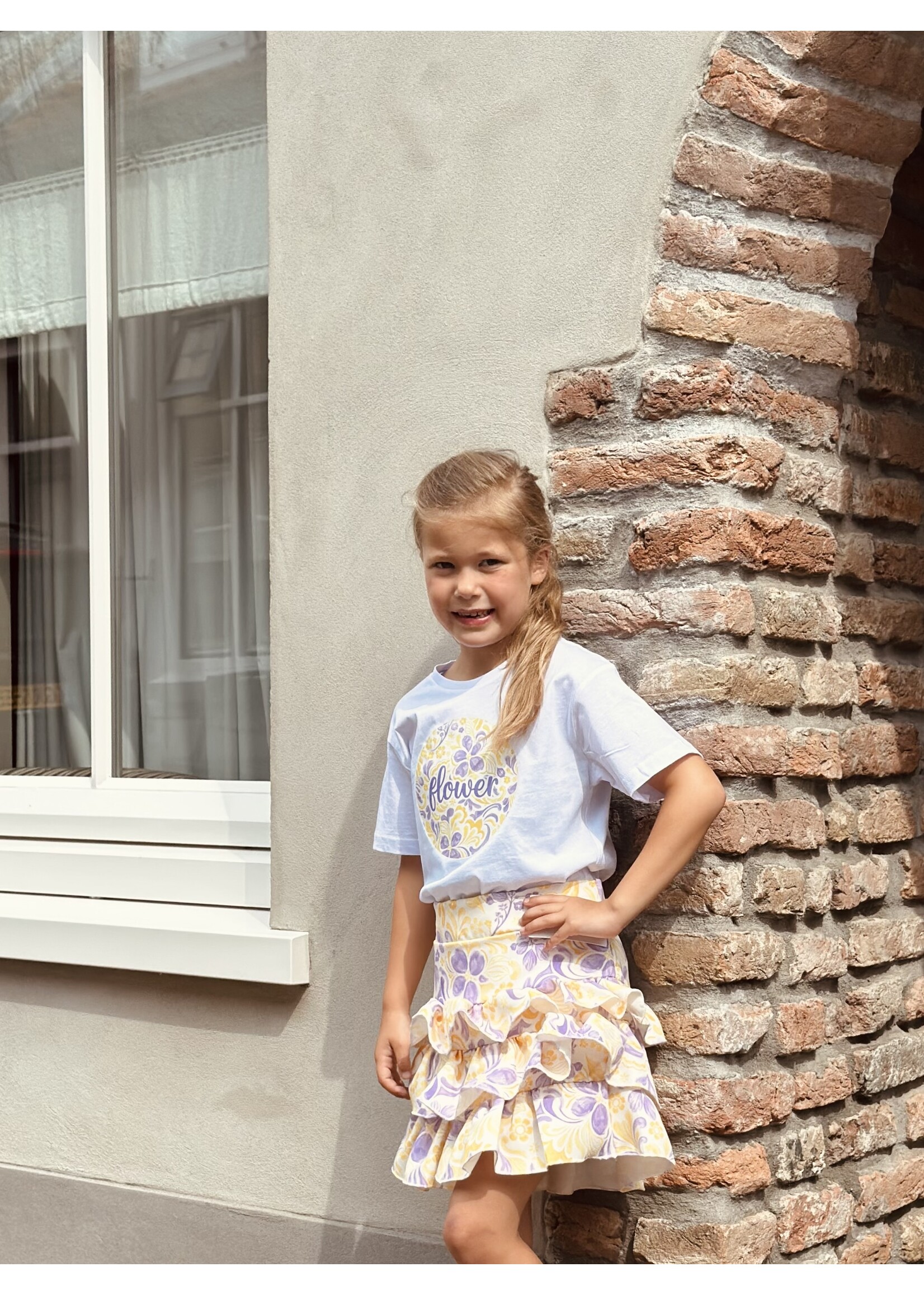Saraly T-shirt white/purple/yellow print