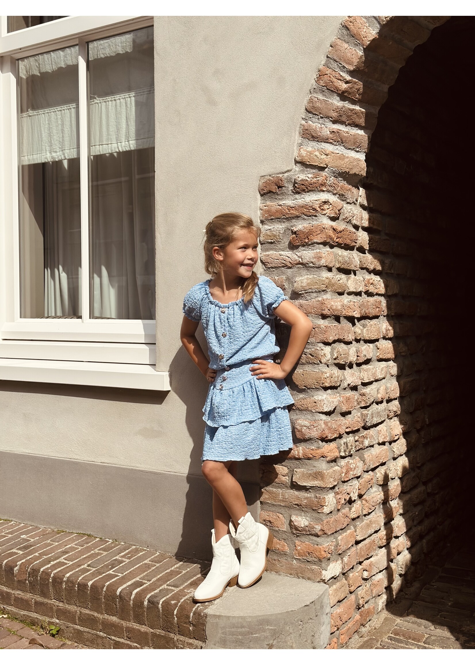 Yolane set top + skirt light blue/gold