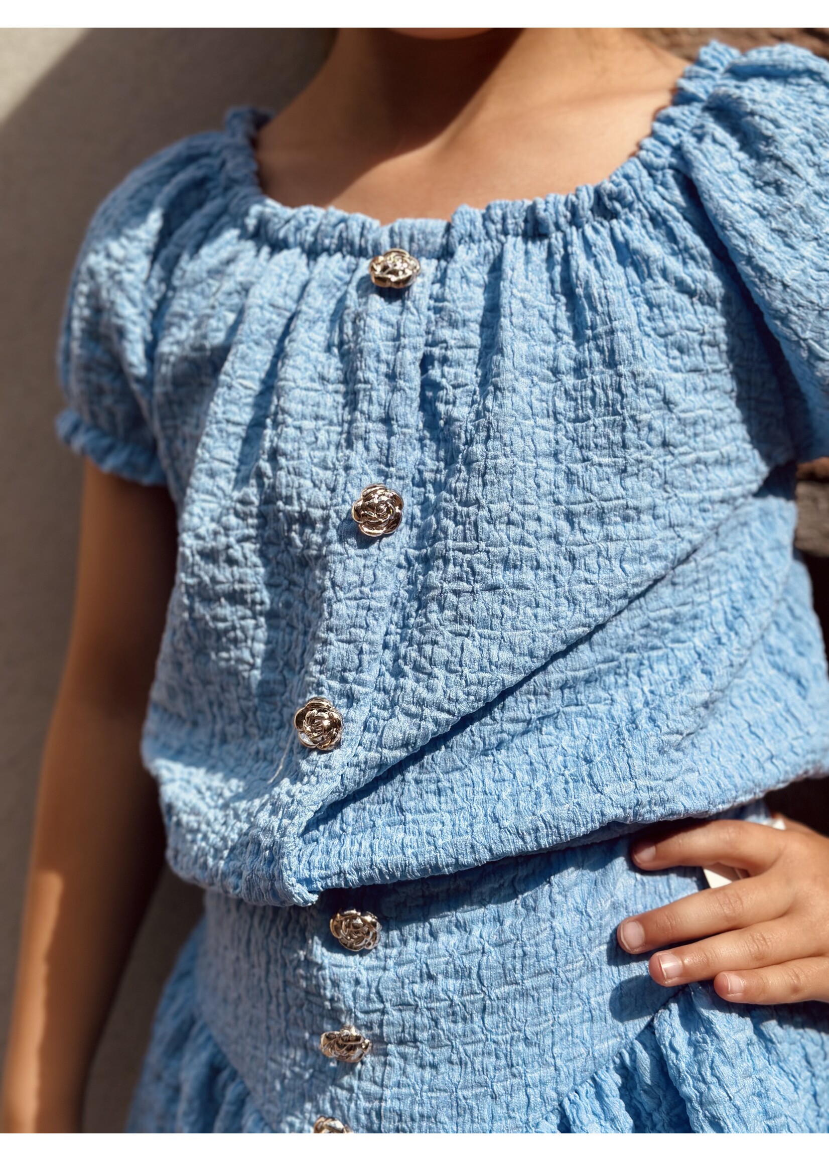 Yolane set top + skirt light blue/gold