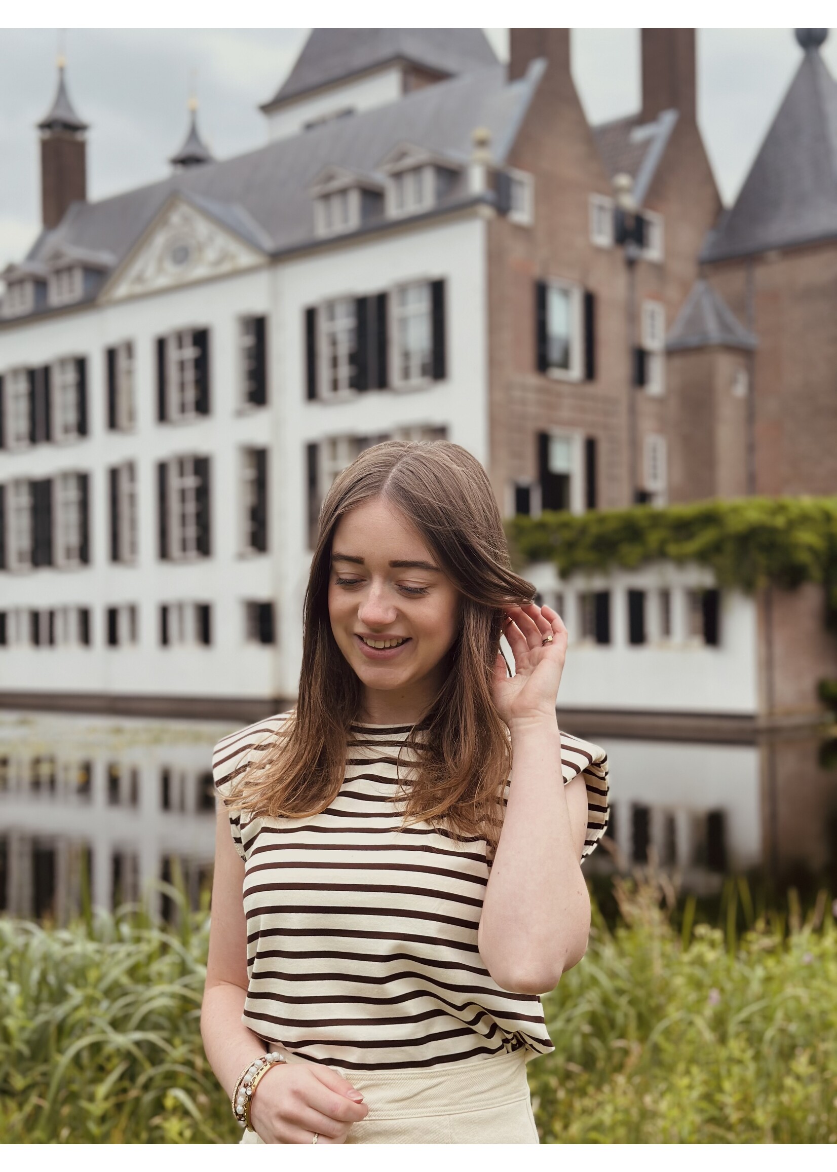 Joziena top stripes print brown/white