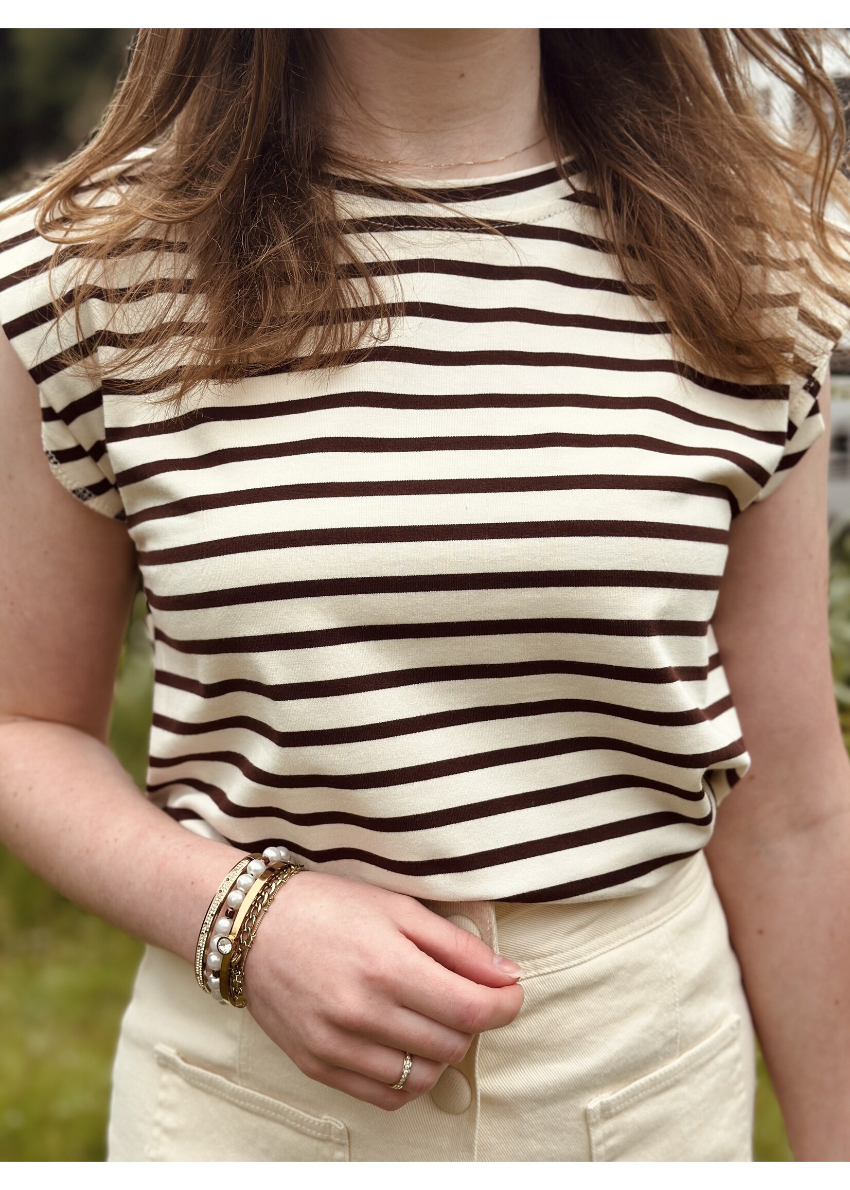 Joziena top stripes print brown/white