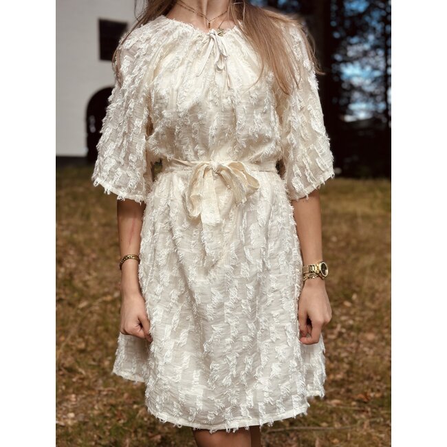 Smashed Lemon Smashed Lemon Myrana feather dress beige
