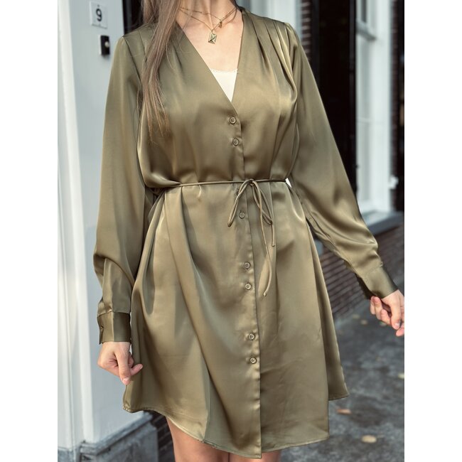 Sisters Point Sisters Point Veerle satin dress army green