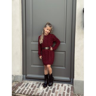 Aniek dress knitted with belt bordeaux red