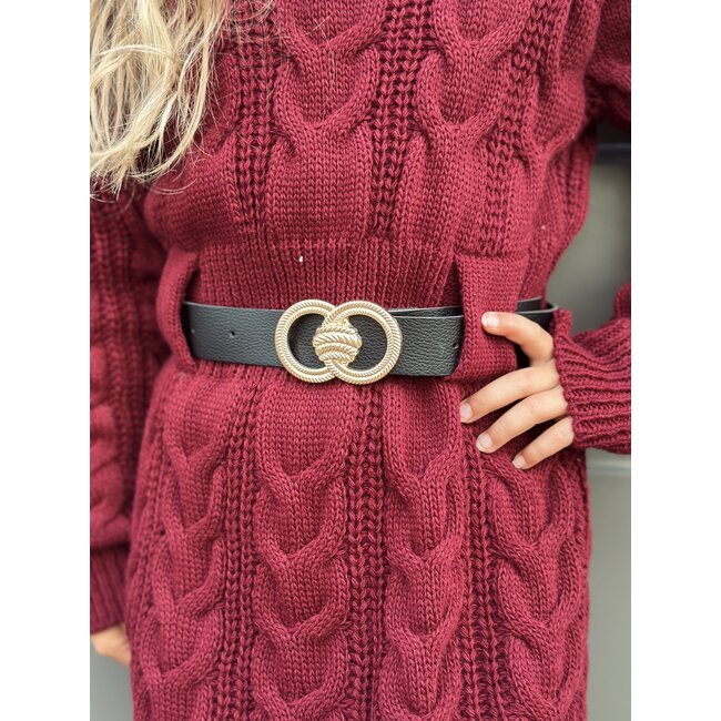 Aniek dress knitted with belt bordeaux red