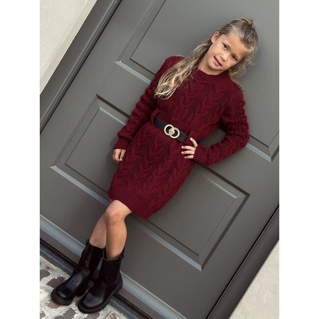 Aniek dress knitted with belt bordeaux red
