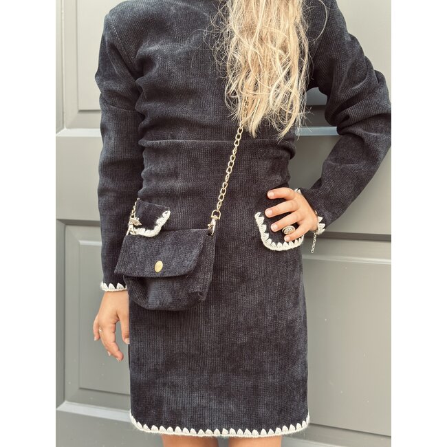 Josine dress suède black/offwhite