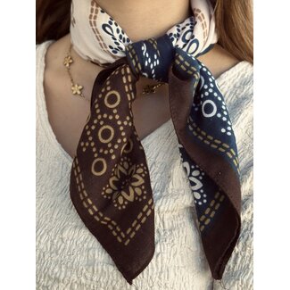 Bibi shawl darkblue/brown/beige print One Size